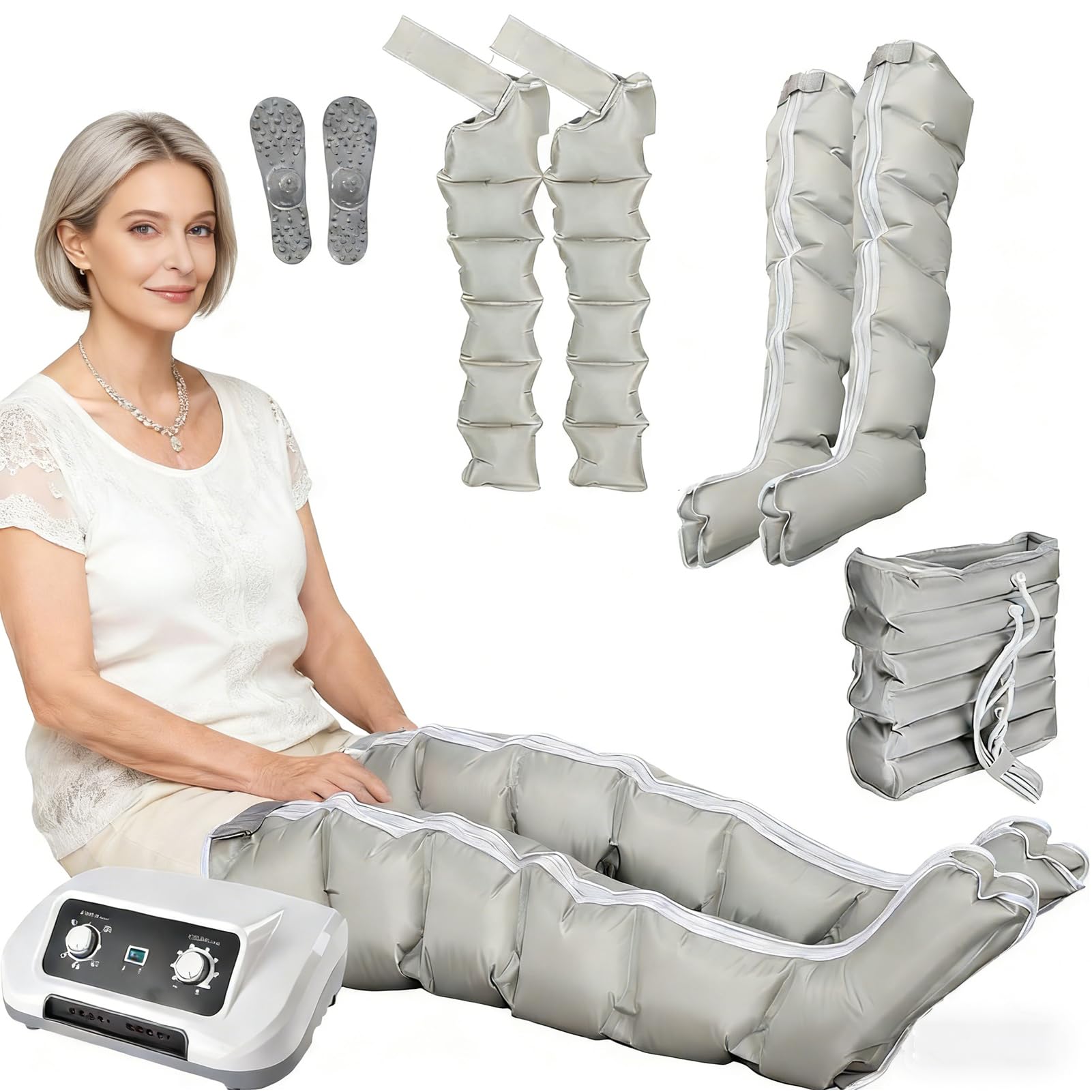 GZGHRZQS 6 Cavity Lymphatic Drainage Massager | XXL Electric Leg Air Compression Massager | For Circulation Arm Leg Waist Wraps Foot Ankles Calf Massage Machine Pain Relax | 0–240 mmHg Adjustable