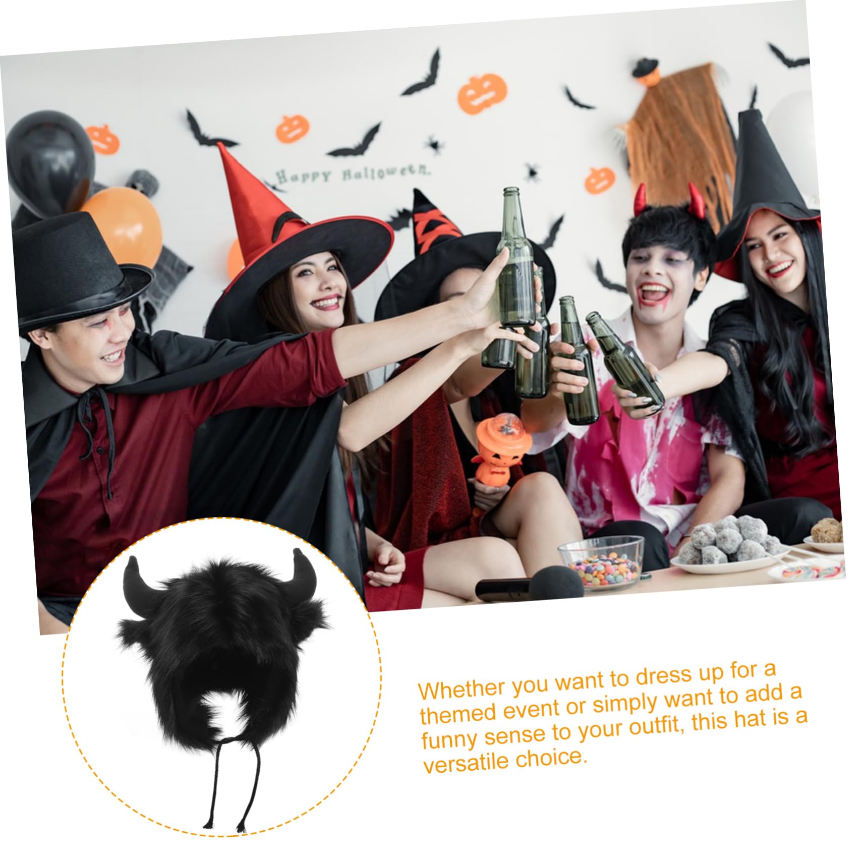 Healeved Tapa del oído de bocina fiesta lindos sombreros divertido sombrero de halloween sombreros de disfraces de animales ropa de cabeza novedosa disfraz poliéster Negro