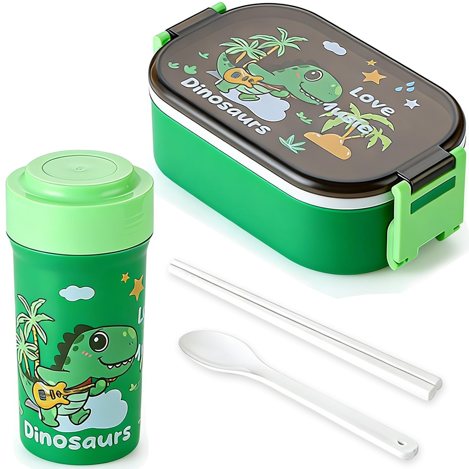 Spiritzohic Dinosaurs Insulated Lunch Bag Set, Childrens Lunch Box Set Dino, 900ml DinosaursBento Box and 500ml Leak Proof Water Bottle, for School Work Picnic Travel Beach, Gifts for Children