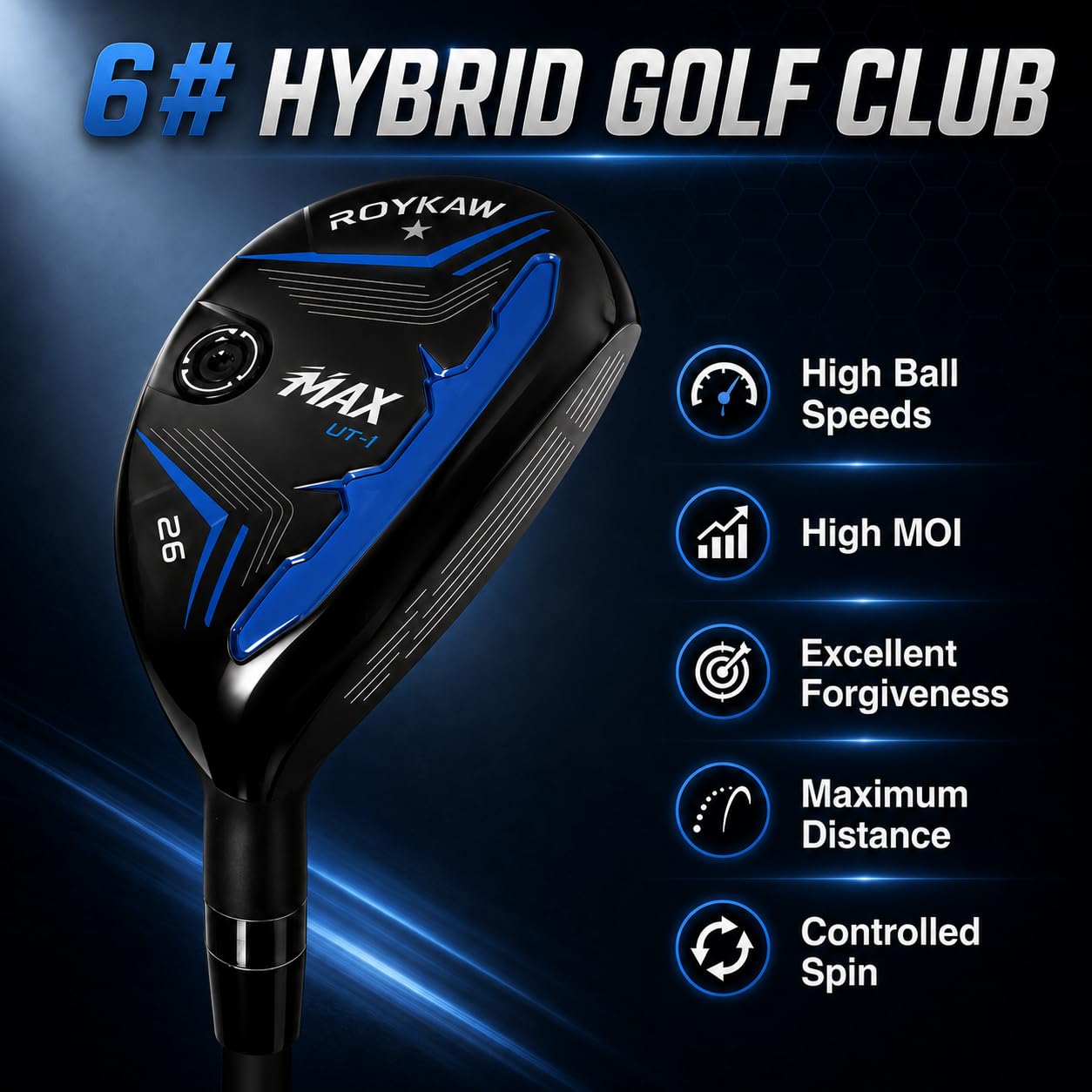 Roykaw Hybrid Golf Club, 21/24/26 Hybrid Golfschläger für Herren, 4 5 6 Rechtshänder Golfschläger