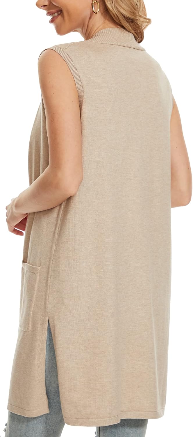 Beautiful Nomad Sleeveless Cardigans for Women Long Sweater Vest Jacket Ribbed Outerwear Coat with Pockets - Image 3