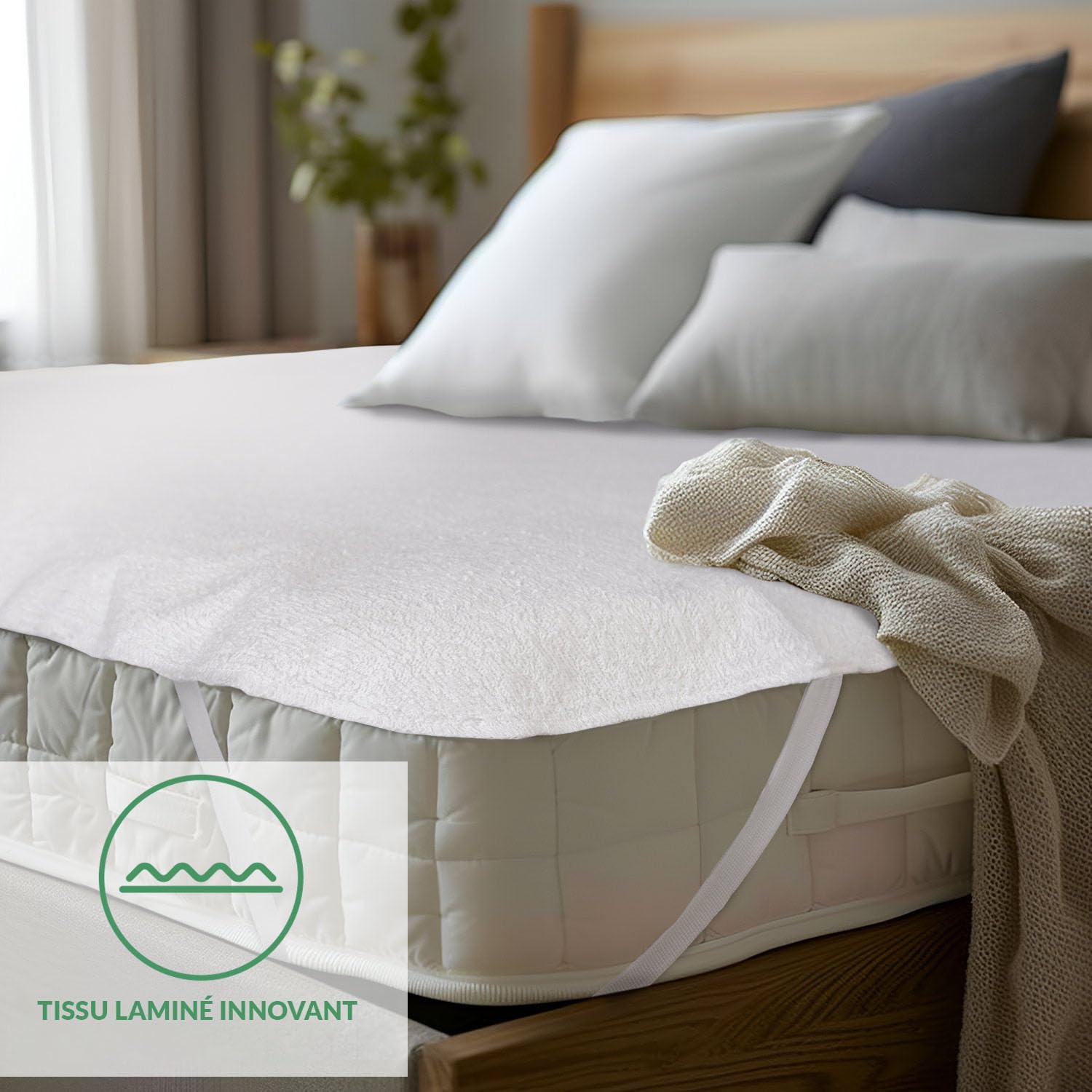 Protector de Colchón 200 x 220 cm - Protector de Cama Impermeable - Cubrecolchón de Rizo - Lavable a 95°C y Esterilizable - Antihumedad para Incontinencia - Blanco
