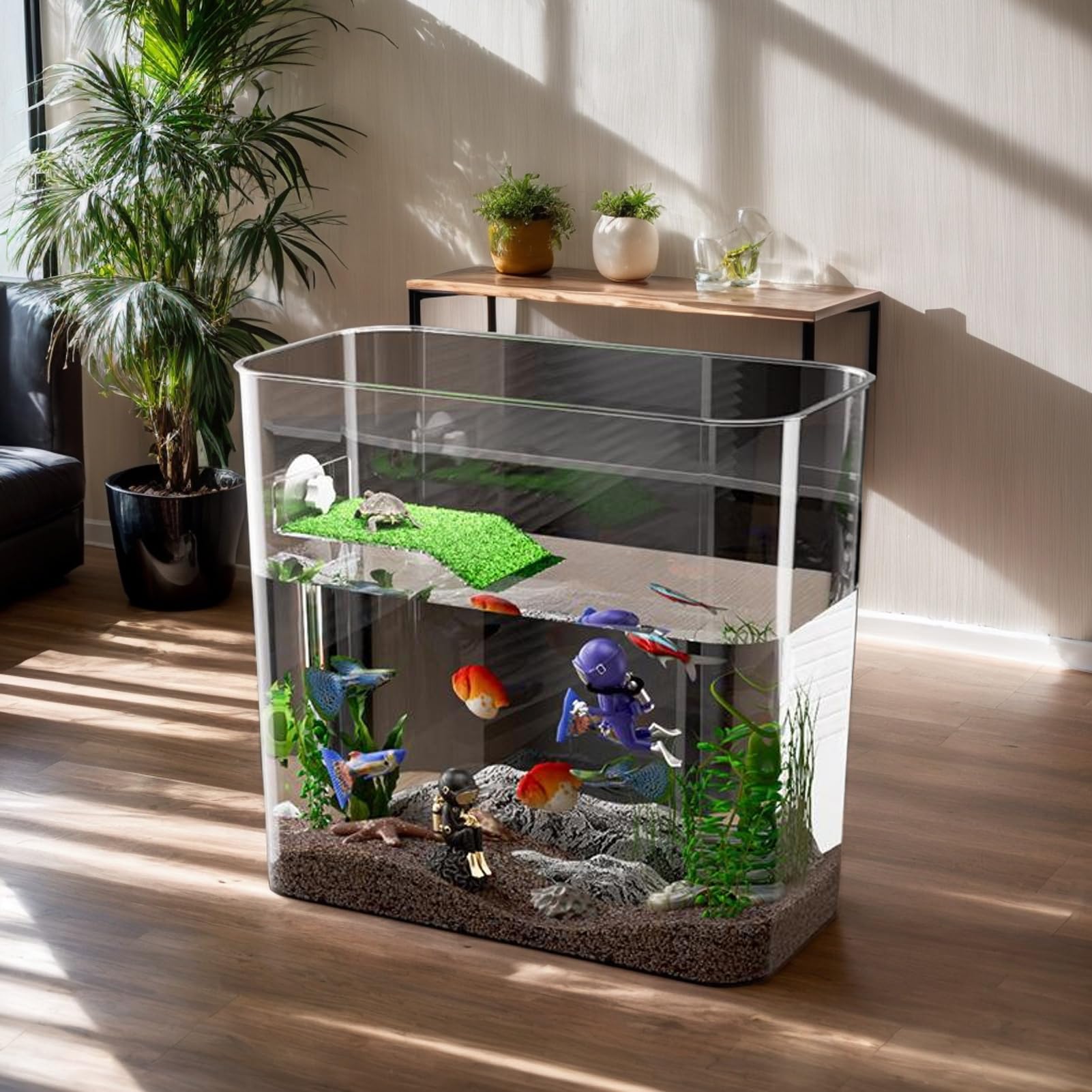 Tartarughiera Trasparente Anfibi Rettile Alimentazione Basking Pesci | Vasca Tartaruga Basking Testuggine Gamberi Paguri Rana Decor Forniture Animali Casa Ufficio Soggiorno Cucina