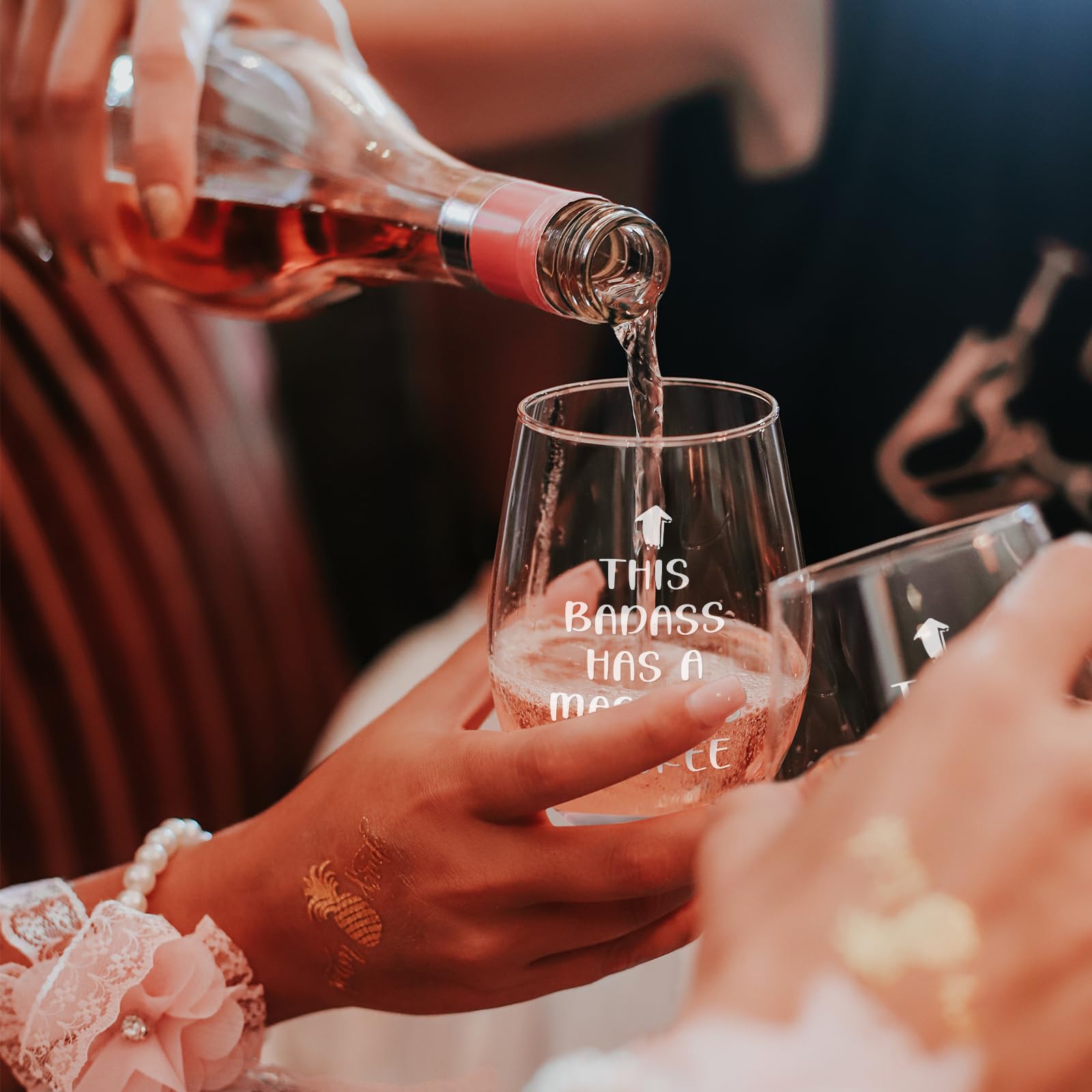 Futtumy Graduation Gifts, This Badass Has a Masters Degree Stemless Wine Glass for Her Women Sister Friends Graduates School Students Congrats Grad Party, Masters Degree Graduation Gifts for Her, 17Oz