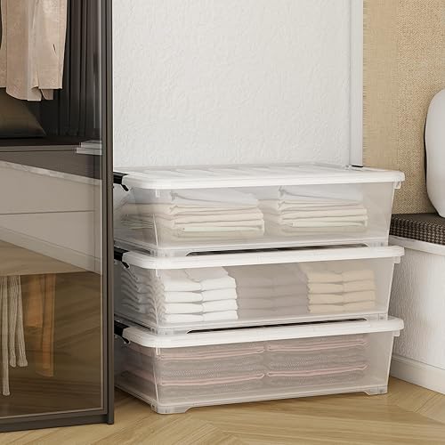 Miniatura 4 de Morcte Caja de almacenamiento de plástico transparente de 50 cuartos de galón, paquete de 3 contenedores de almacenamiento debajo de la cama sobre