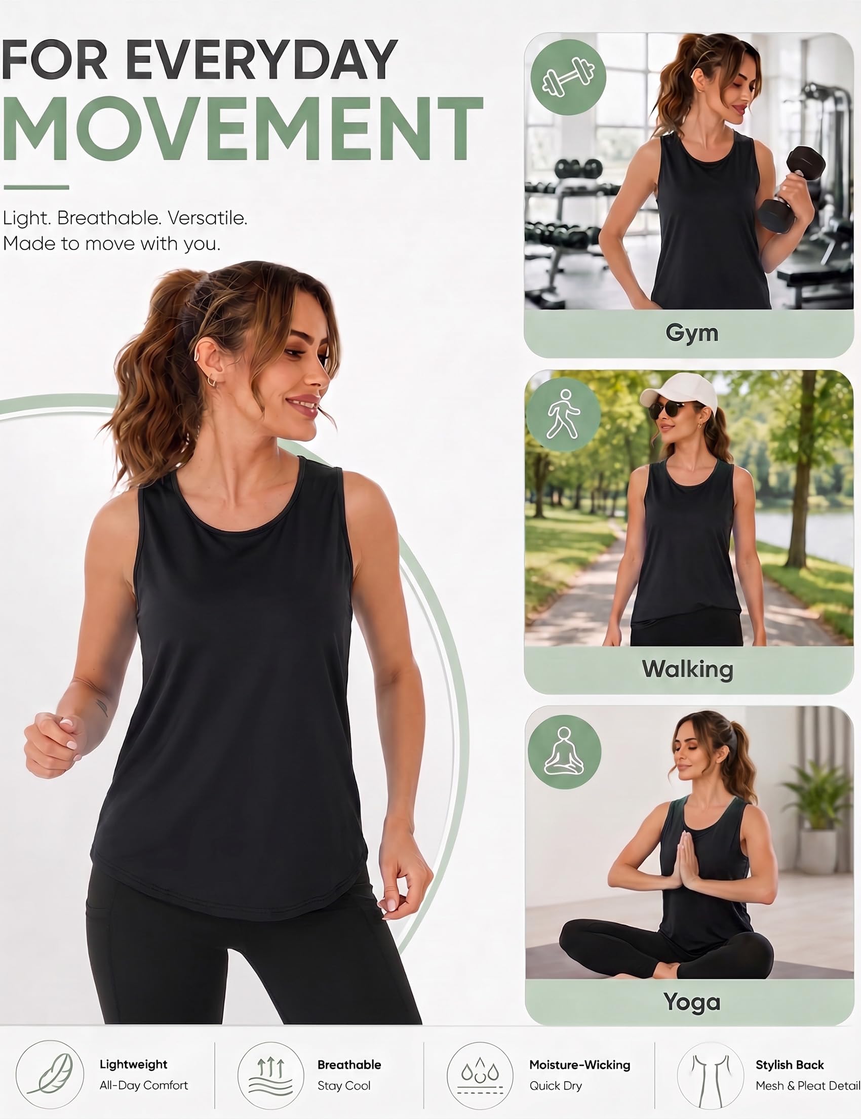 Terecey Camiseta de Tirantes para Mujer Camiseta sin Mangas Fitness de Malla Trasera para Entrenamiento Correr