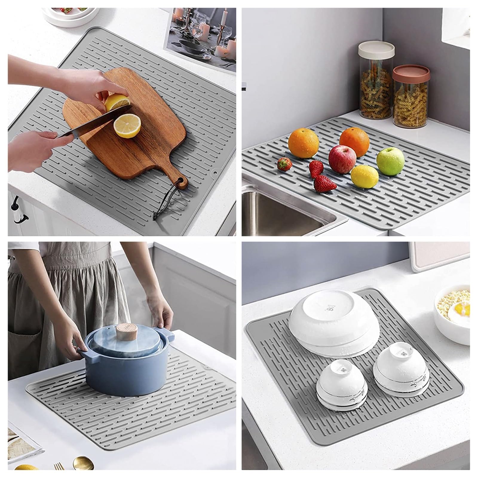 Silikon-Abtropfmatte, große Abtropfmatte for Küchentheke, hitzebeständig, Hot-Pot-Halter, rutschfeste Silikon-Spülbeckenmatte(40x45cm)