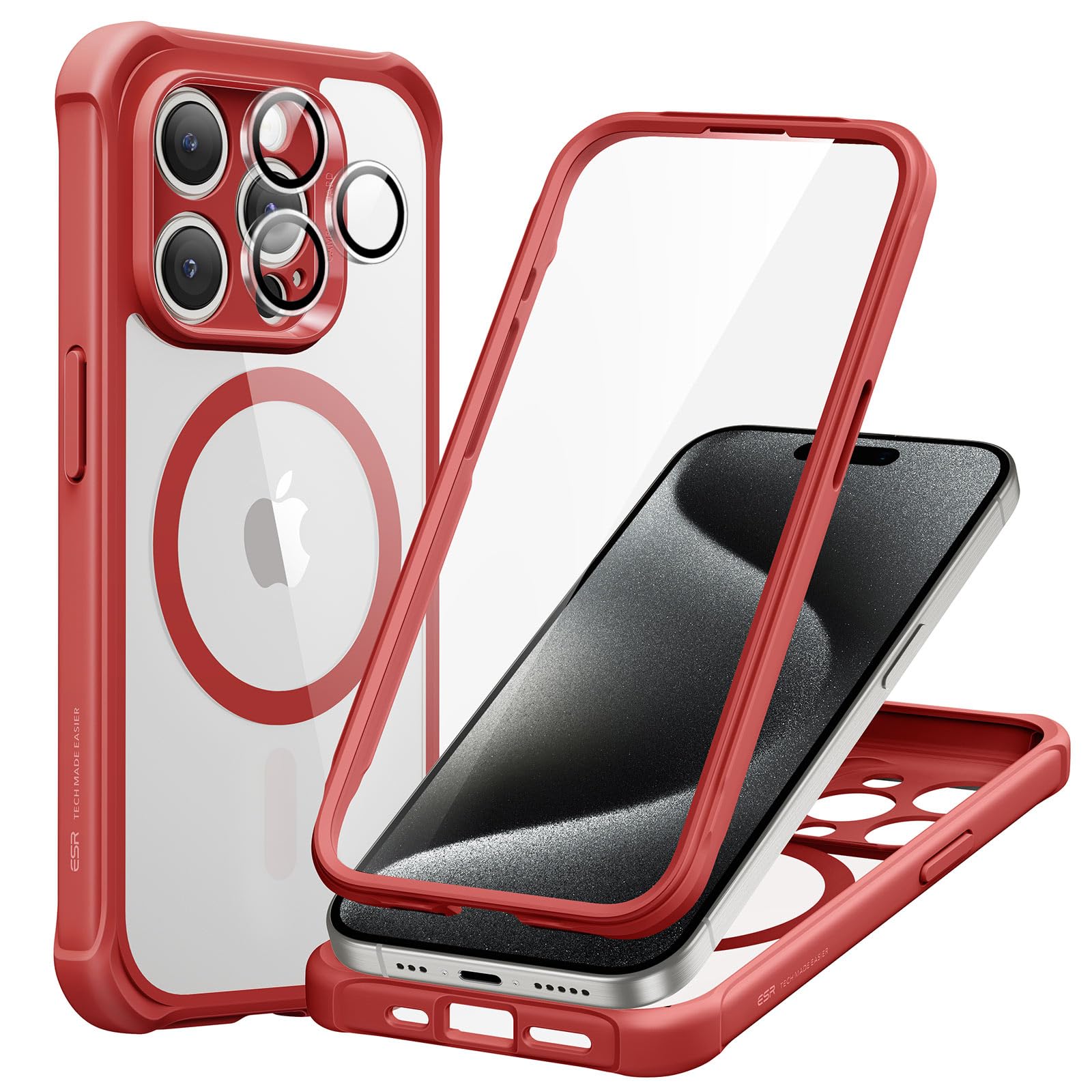 ESR for iPhone 15 Pro Case with Screen Protector, Clear Red