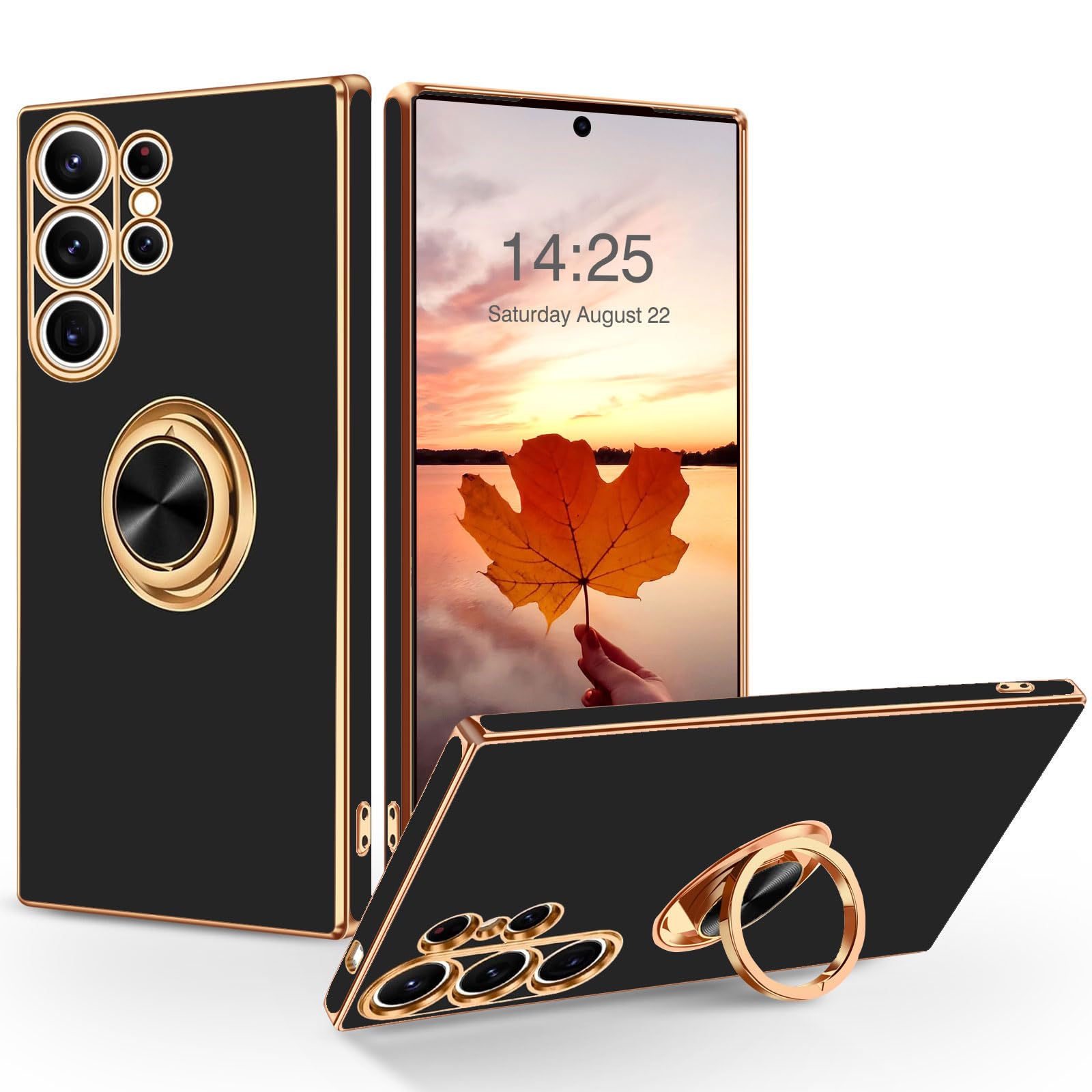 SouliGo Compatible with Samsung Galaxy S25 Ultra Case, Slim Protective Kickstand Ring Holder Soft Rubber Hybrid Hard Bumper Drop Protection Girls