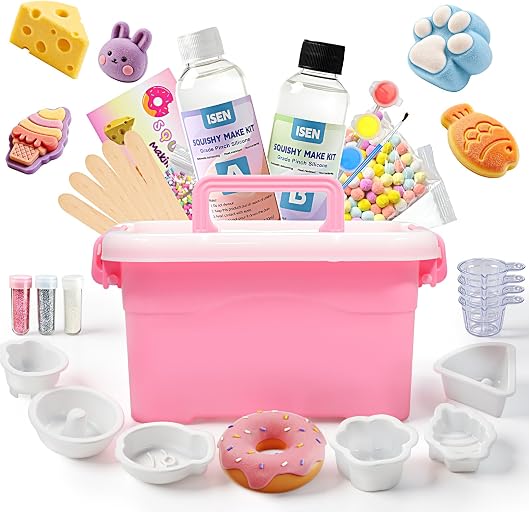 Taba Squishy Maker Kit – DIY Mochi Squishy Craft Kit, Silicone Mold Making Set with 8oz AB Silicone Gel, Giant Chick/Paw/Hamster/Cat Molds, Squishy Kit, Stress Relief & Gifts
