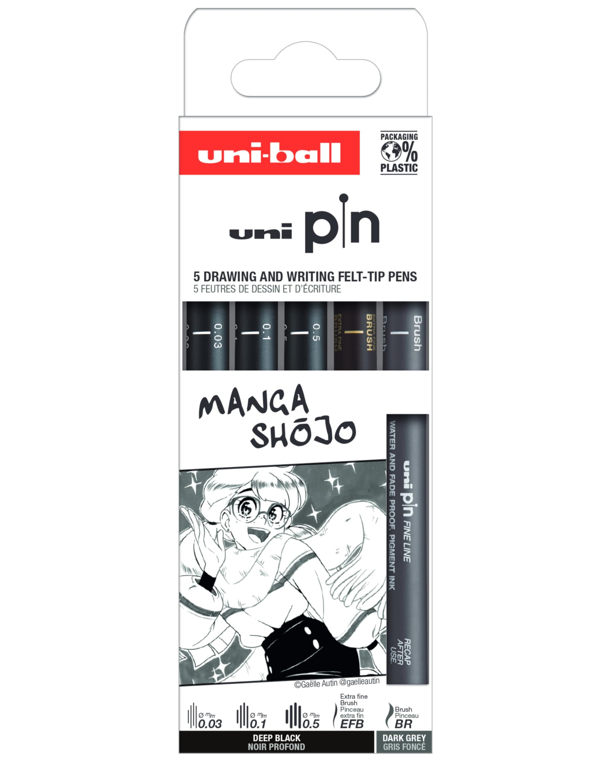 Uniball PIN, Manga Shojo - 5 Feutres calibrés & brush - Ecriture et Dessin