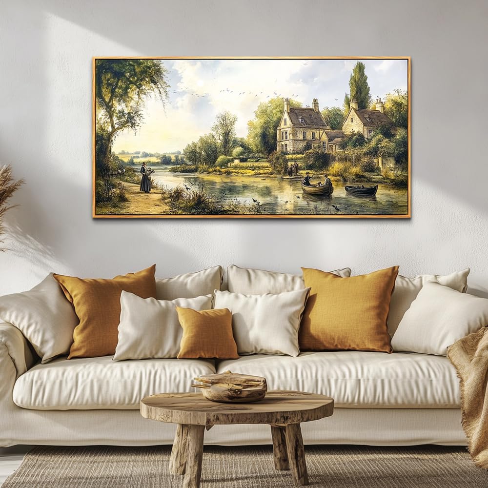 ERQINHUA Large Canvas Wood Framed Abstract Wall Art Living Room Wall Decor for Bedroom Office Decoration Watercolour Paint Tree Lakeside Landscapes Picture Artwork Home Decor Ready to Hang 30x60 In