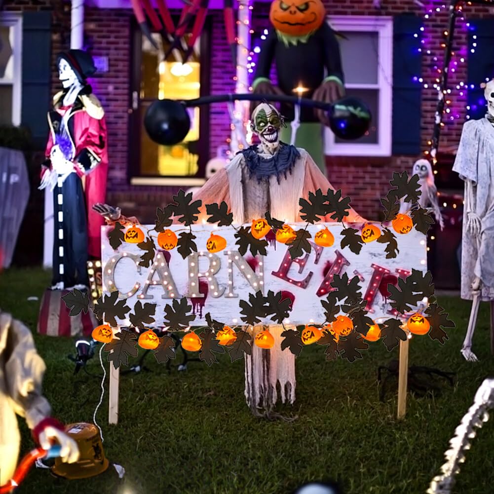 Guirlande Lumineuse Halloween 3m 20 LEDs - Citrouilles, Feuilles D'érable Et Glands, à Piles