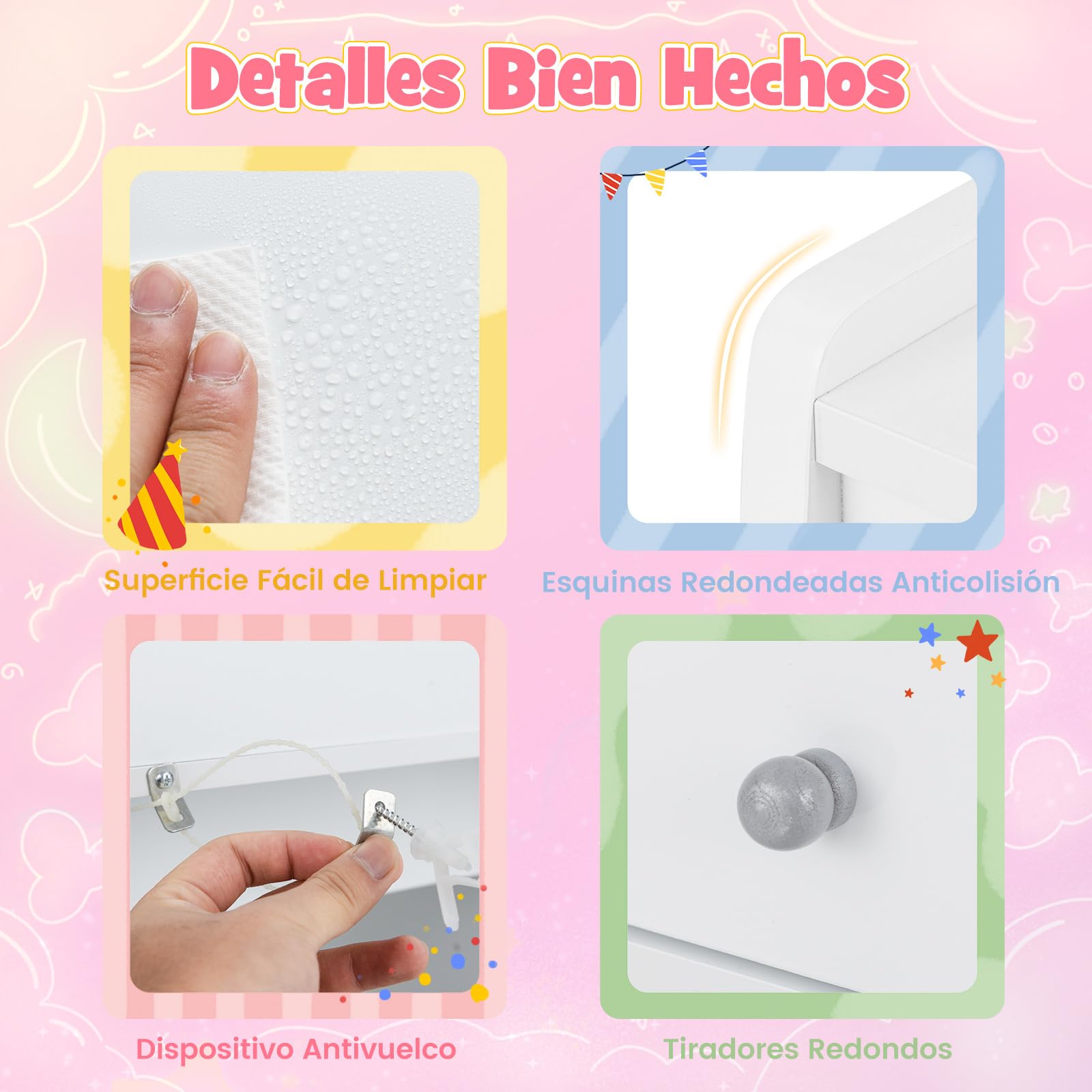 COSTWAY Tocador Niña, Tocador de Maquillaje Niña con Espejo, Tocador Madera Infantil con Estante Abierto y 4 Cajones de Almacenamiento, Tocador de Juguete para Niñas de 3+ Años (Blanco)