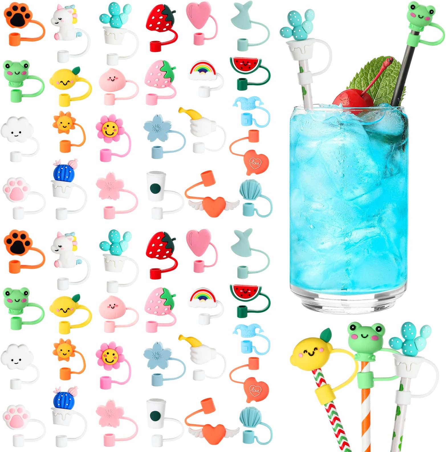 Youyole 20 Pcs Silicone Word Straw Cover Reusable Drinking