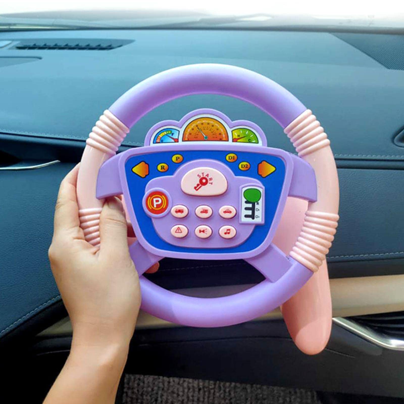 Volante de Juguete Infantil Volante Interactivo Educativo con Tablero Y Funciones de Vehículo Música Dinámica Y Plástico Ventosa Y Base Estable,