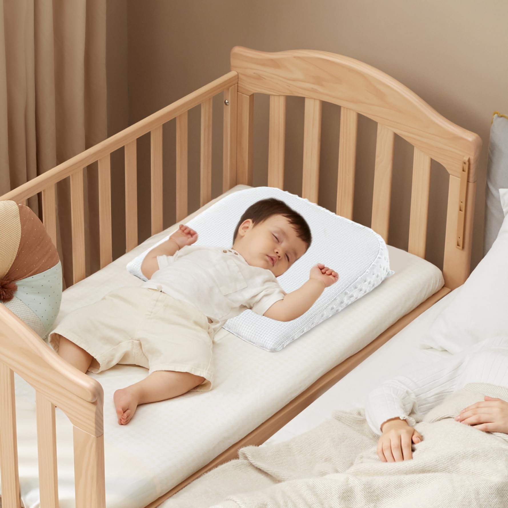 Baby Wedge Pillow for Newborn 15x19x5 Double-Sided Anti Reflux Pillow for Baby with Fastening Tape Waist Belt & Zippered Cover 15°Memory Foam Newborn Essentials — view 5