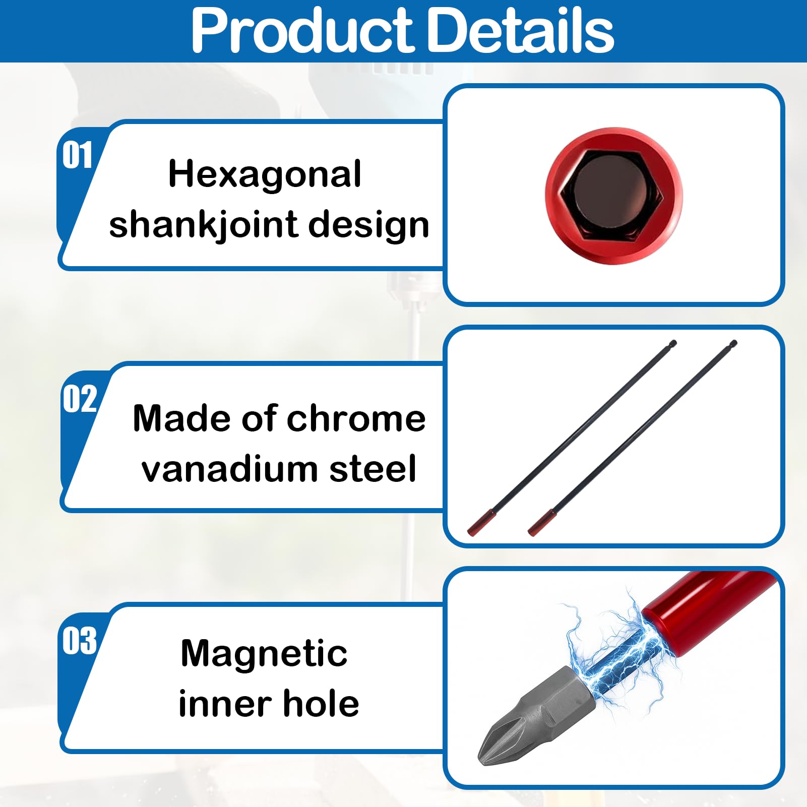 2PCS Magnetic Screwdriver Bit Holder, 300mm Drill Extension Bit Holder, Extra Long Drill Bits Extension - Image 3