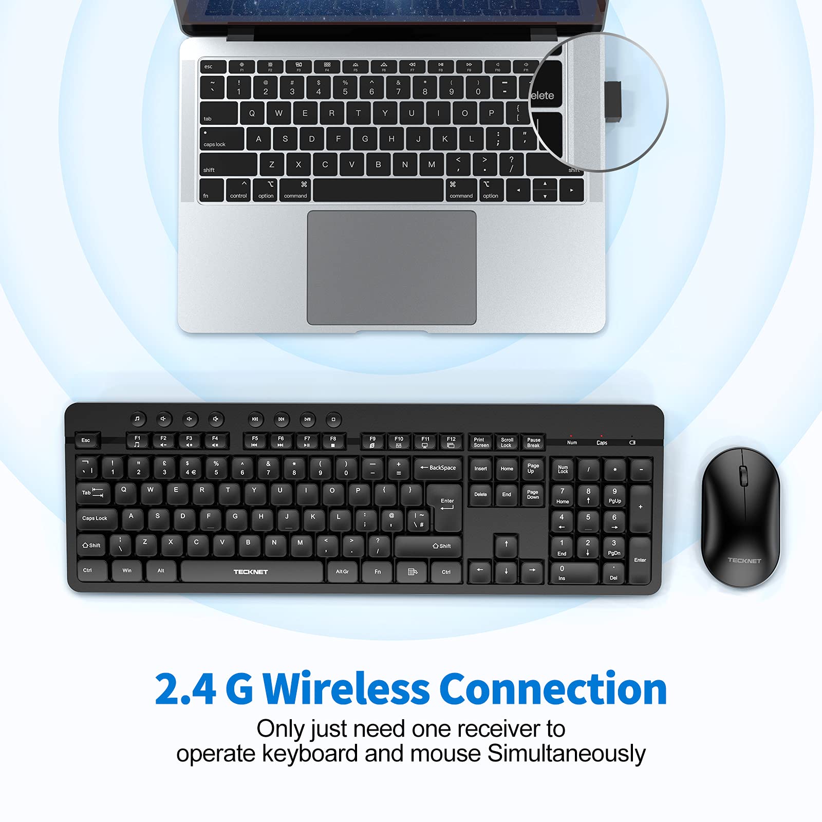Wireless Keyboard and Mouse Set, 2.4G FullSize Ergonomic Cordless Keyboard and Mouse