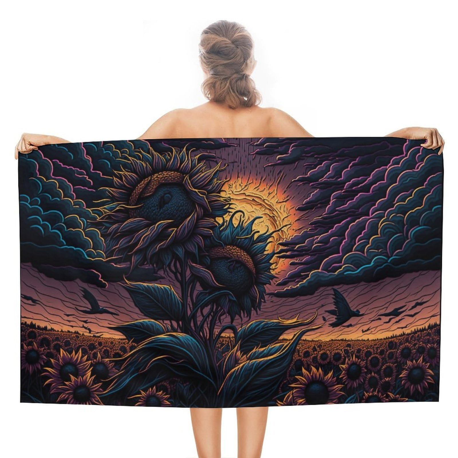Serviette de bain pour adultes légère et ultra absorbante style sunset