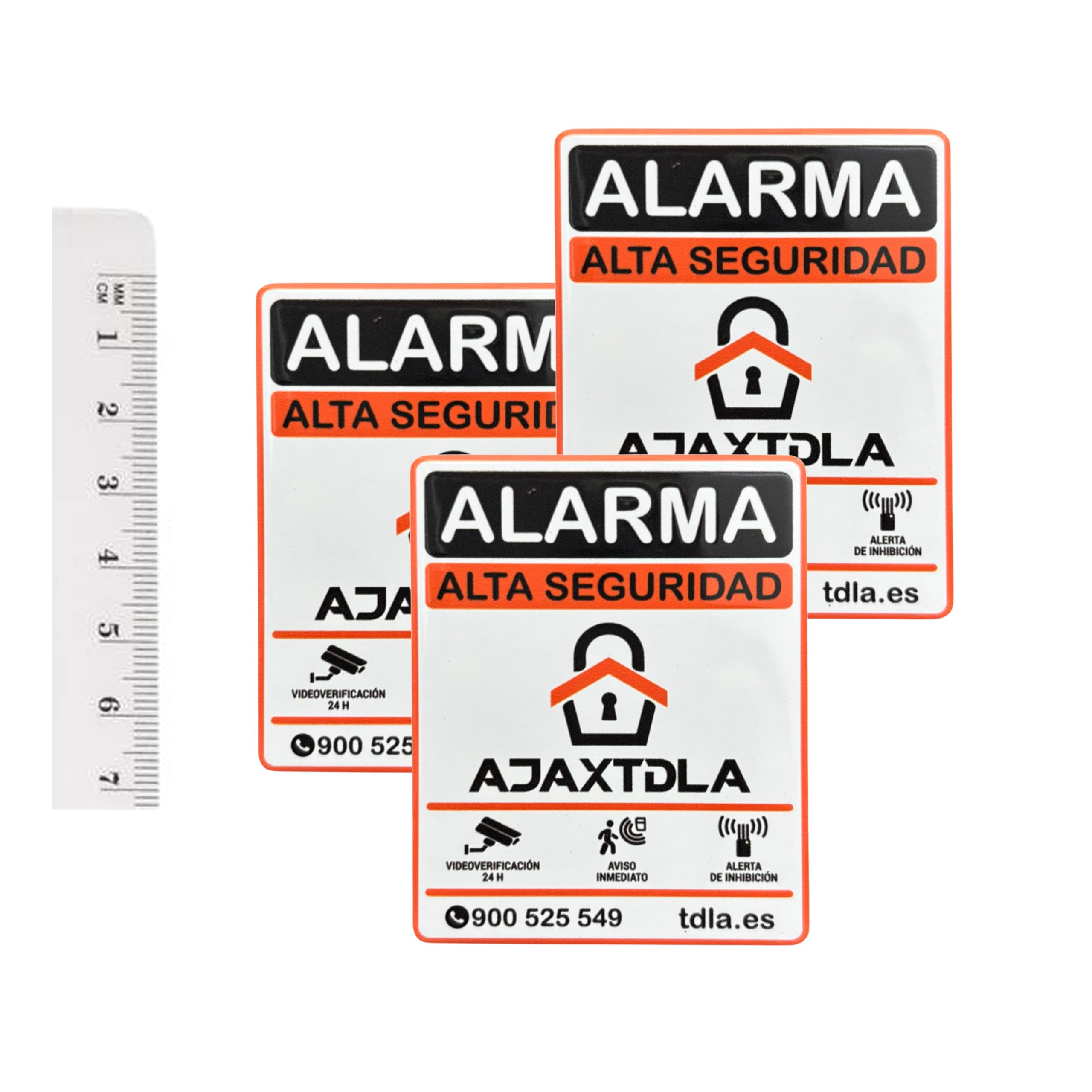 NO PARECE REAL, LO ES Disuasorio Alarma. 3 Etiquetas adhesivas de ALUMINIO resistente agua. Cartel PUERTA VENTANA BUZON - Naranja