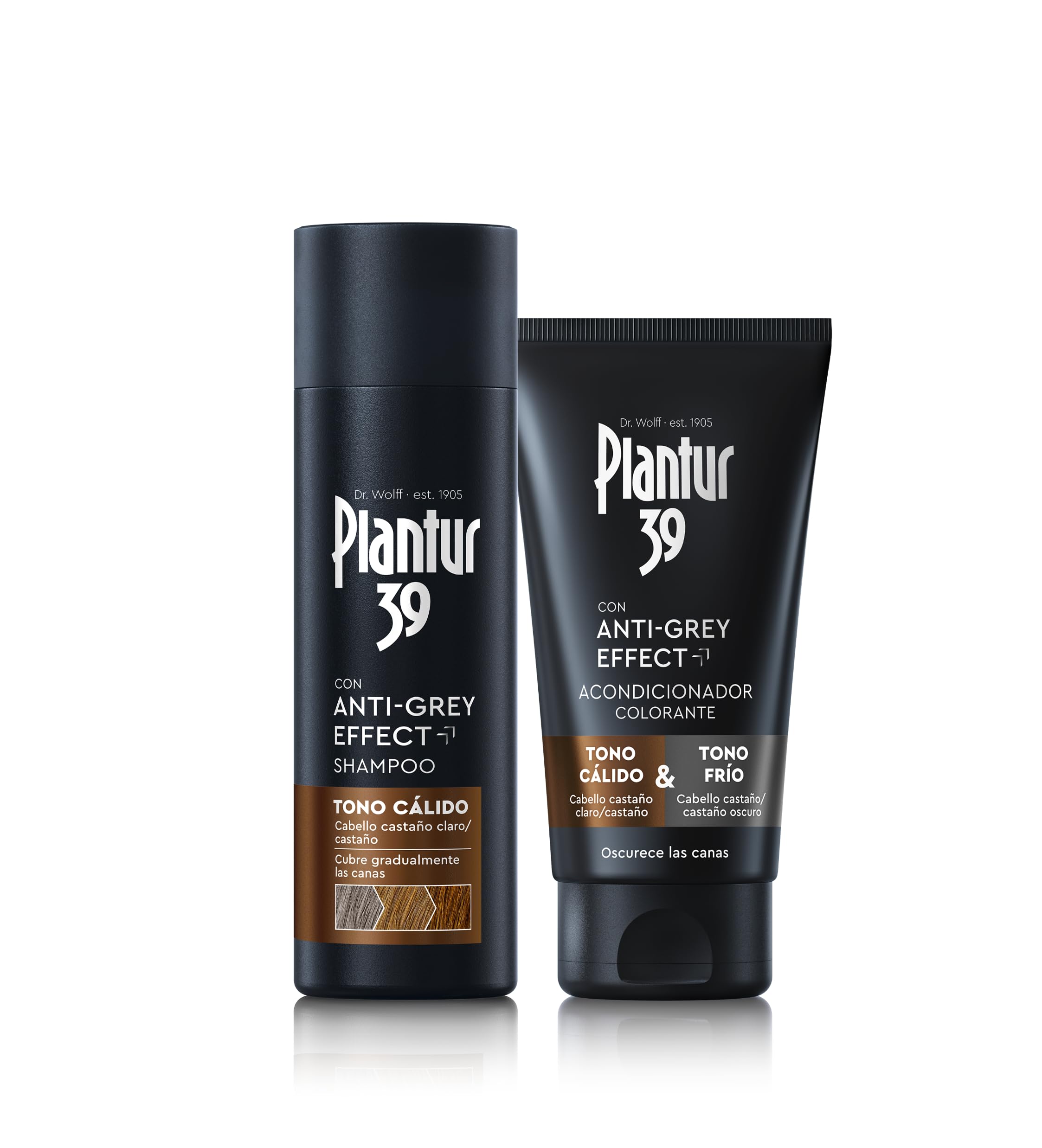 Plantur 39 Anti-Grey effect 5,6-DHI & Caffeine Shampoo Tono Cálido 200 ml + Acondicionador Colorante 150 ml | Cabello gradualmente más oscuro y fuerte | Disimula las canas de forma controlada