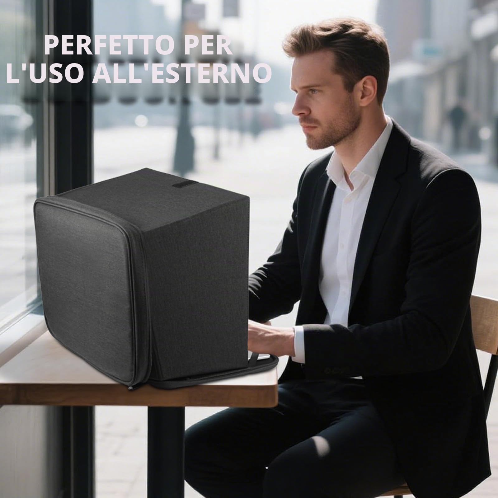 HoYiXi Parasole universale per computer portatile, per lavori all'aperto, protezione solare riflettente, per MacBook/Hp/Dell/Acer/Asus PC, Laptop Sun Shade Sleeve,Nero