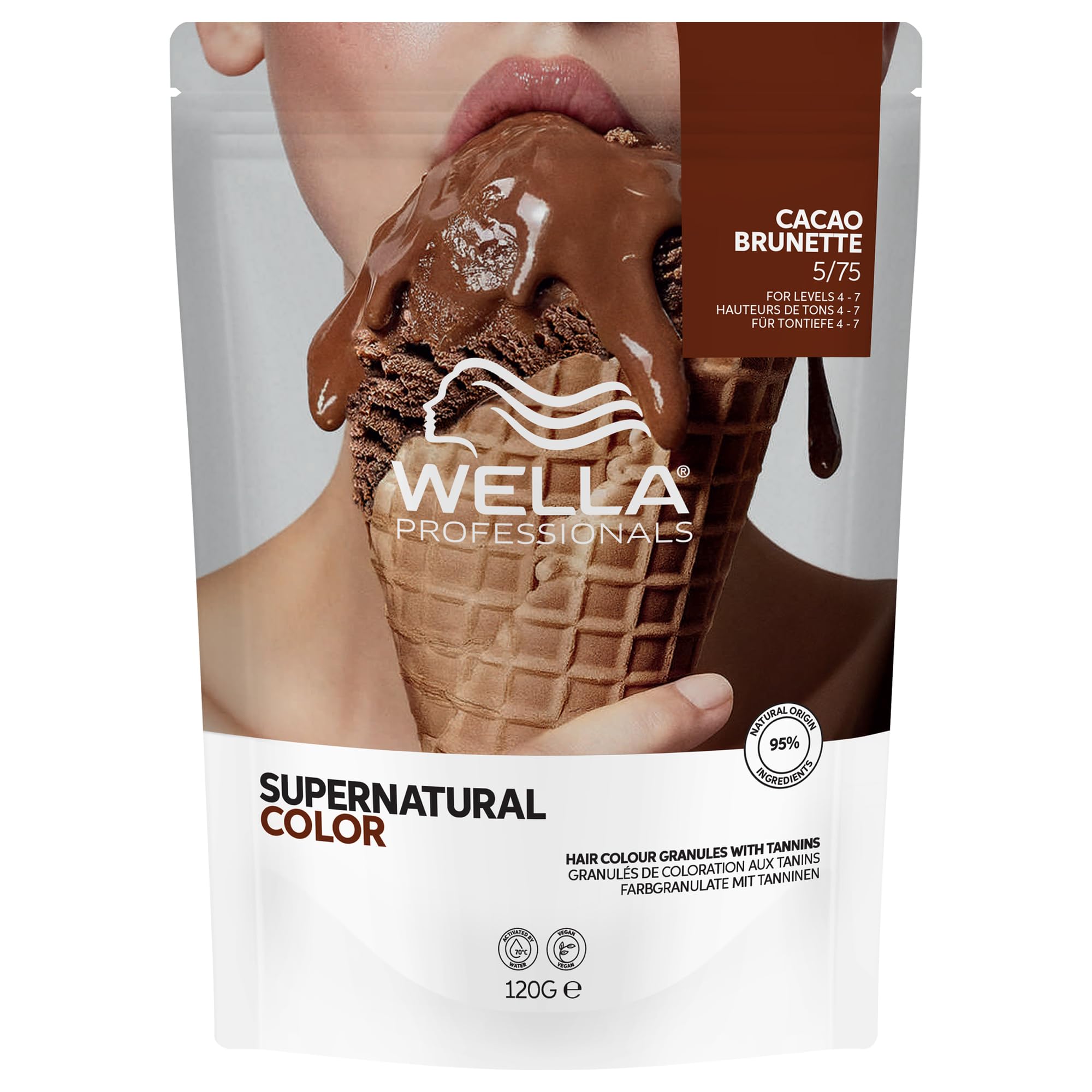 Wella Professionals Supernatural Color – Professionelle Semi-Permanente Haarfarbe – Mit Tanninen zum Färben, Stärken & Reparieren des Haares – 5/75 Kakao Braun – 120g