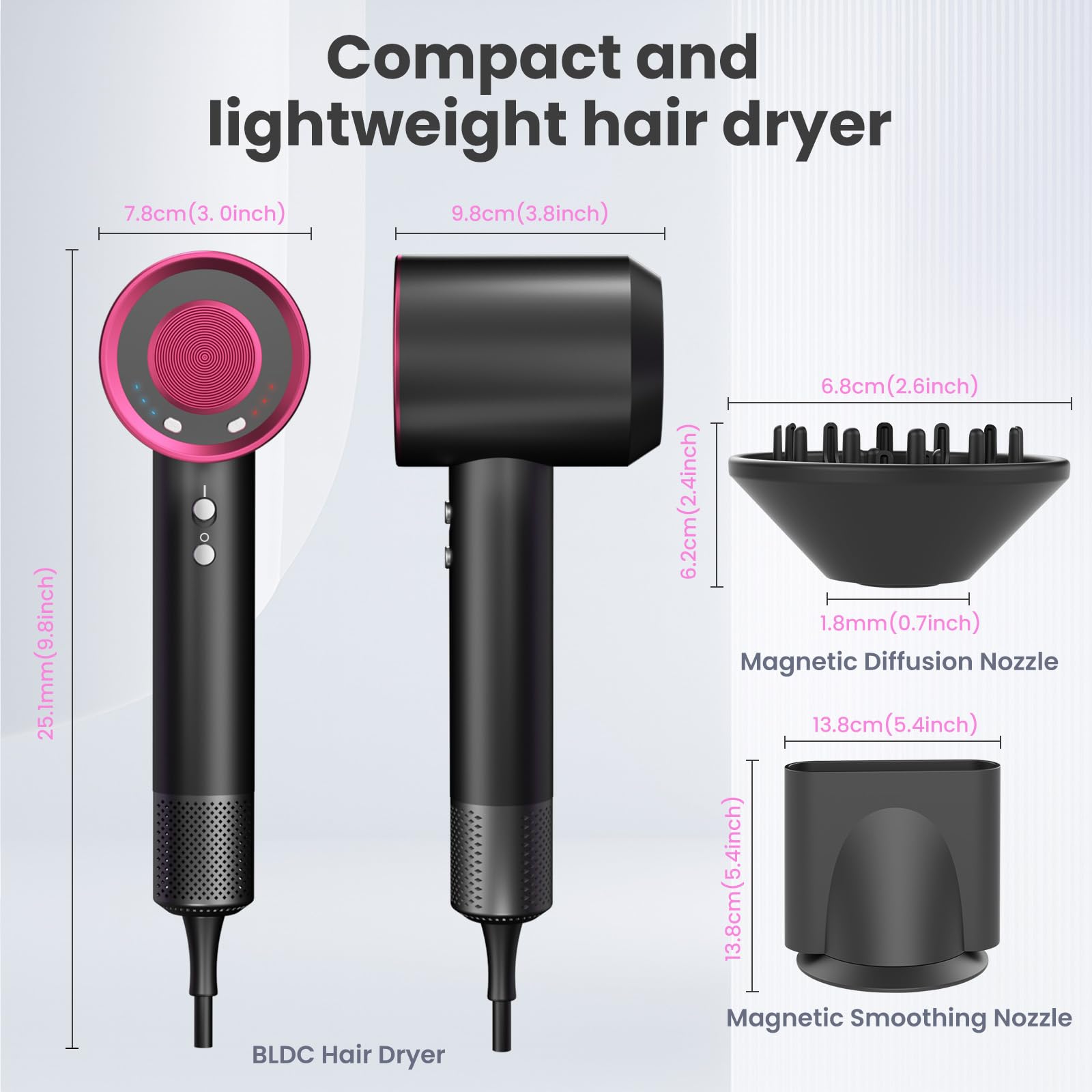 AIUNAOM Phon Capelli Professionale 160.000 giri/min- 500 Milioni Di Ioni Negativi, Accessori Magnetici, 3 Impostazioni Di Velocità e 4 Regolazioni Di Temperatura,Per Animali, Salone e Casa