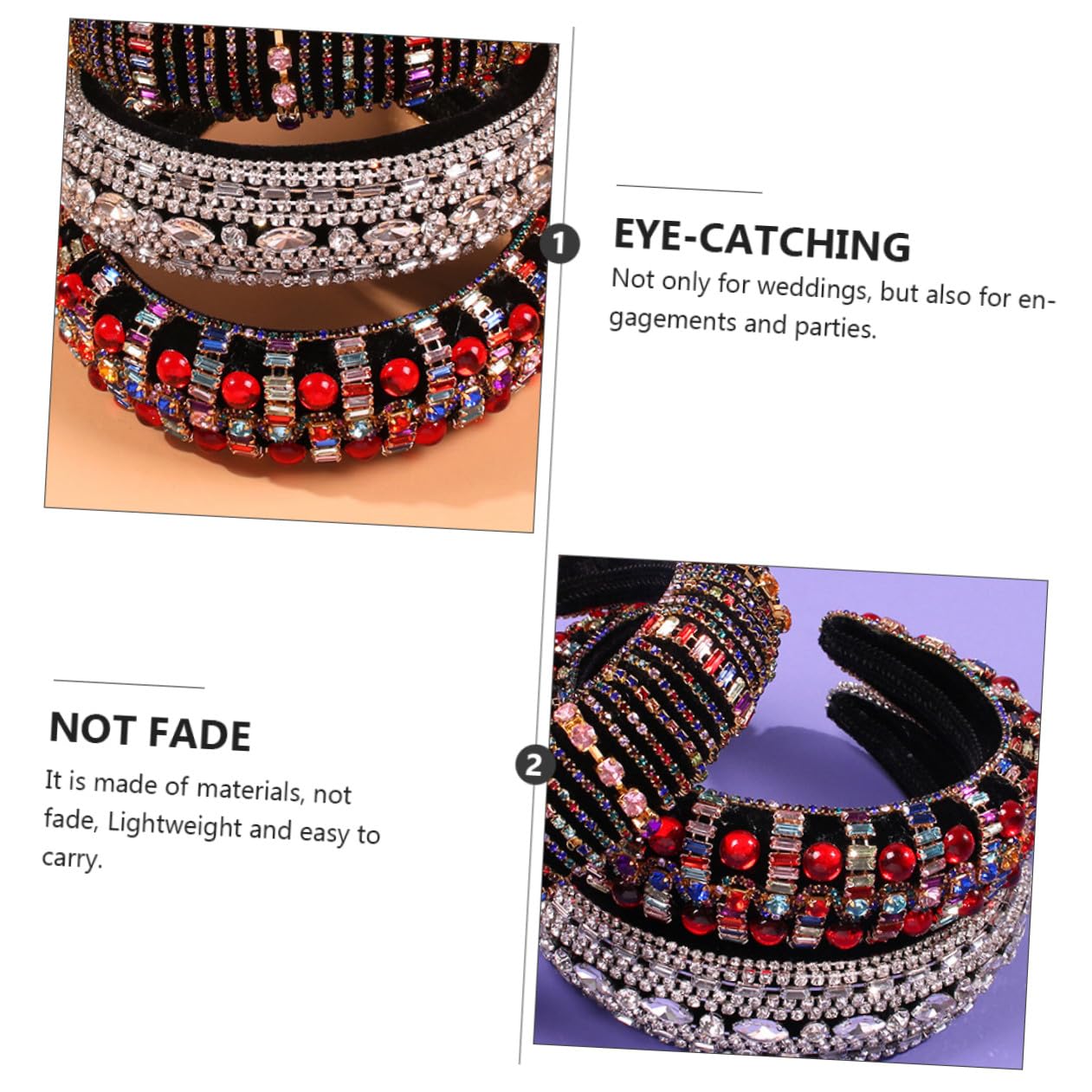 Beavorty 3stücke Retro Hochzeits Haarschmuck Mit Strass Breiter Haarreif Für -stil Haaraccessoires Mit Rubinen Für Besondere Anlässe