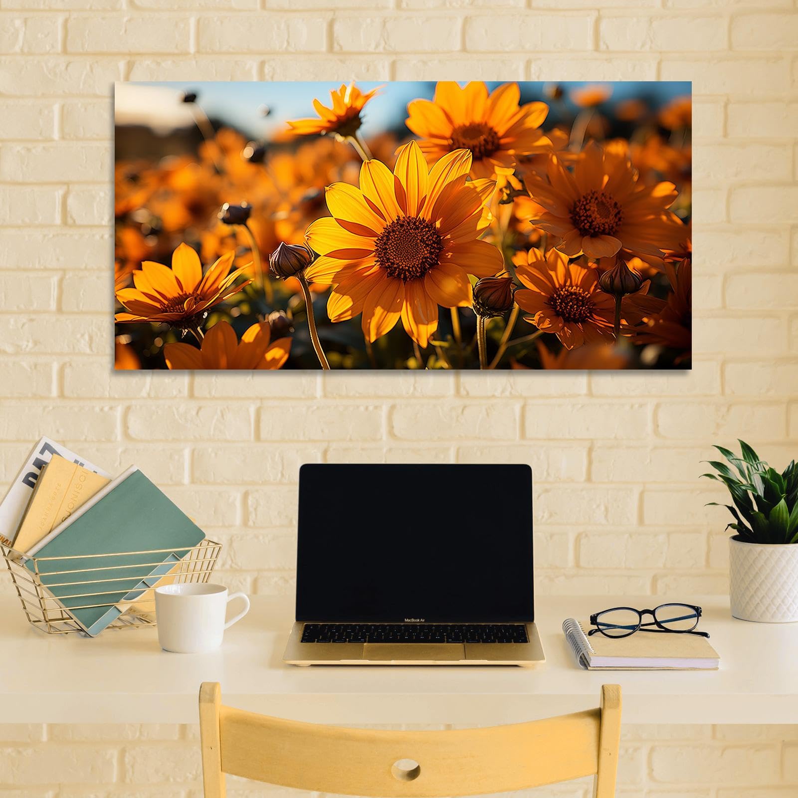 Giclée Artwork Girasoles Lienzo Arte de la pared Impresión Paisaje Decoración de la pared Flores para la sala de estar Decoración de la oficina en el hogar 55x110cm (22x43 in) con marco
