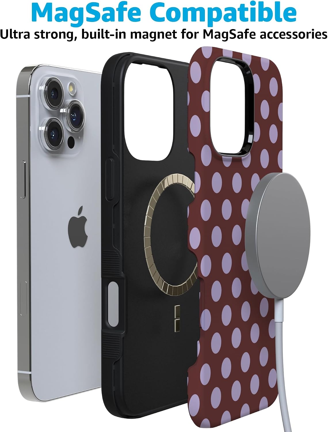 Casely iPhone 16 Pro Max Case | Spotted in SoHo | Burgundy Polka Dot | Bold Protective Design | Compatible with MagSafe