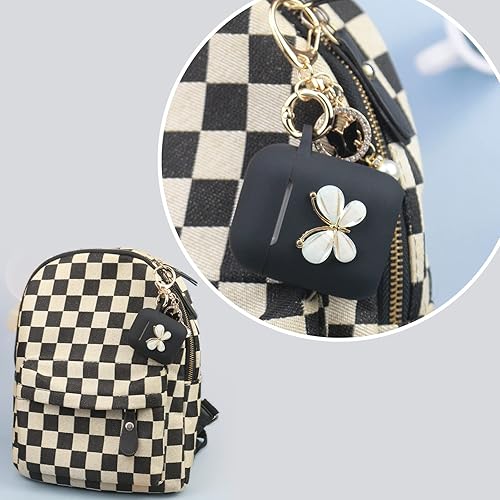 Miniatura 9 de Wonhibo Funda de silicona para Airpod 1 y 2 de Apple, diseño de mariposas, color azul con llavero