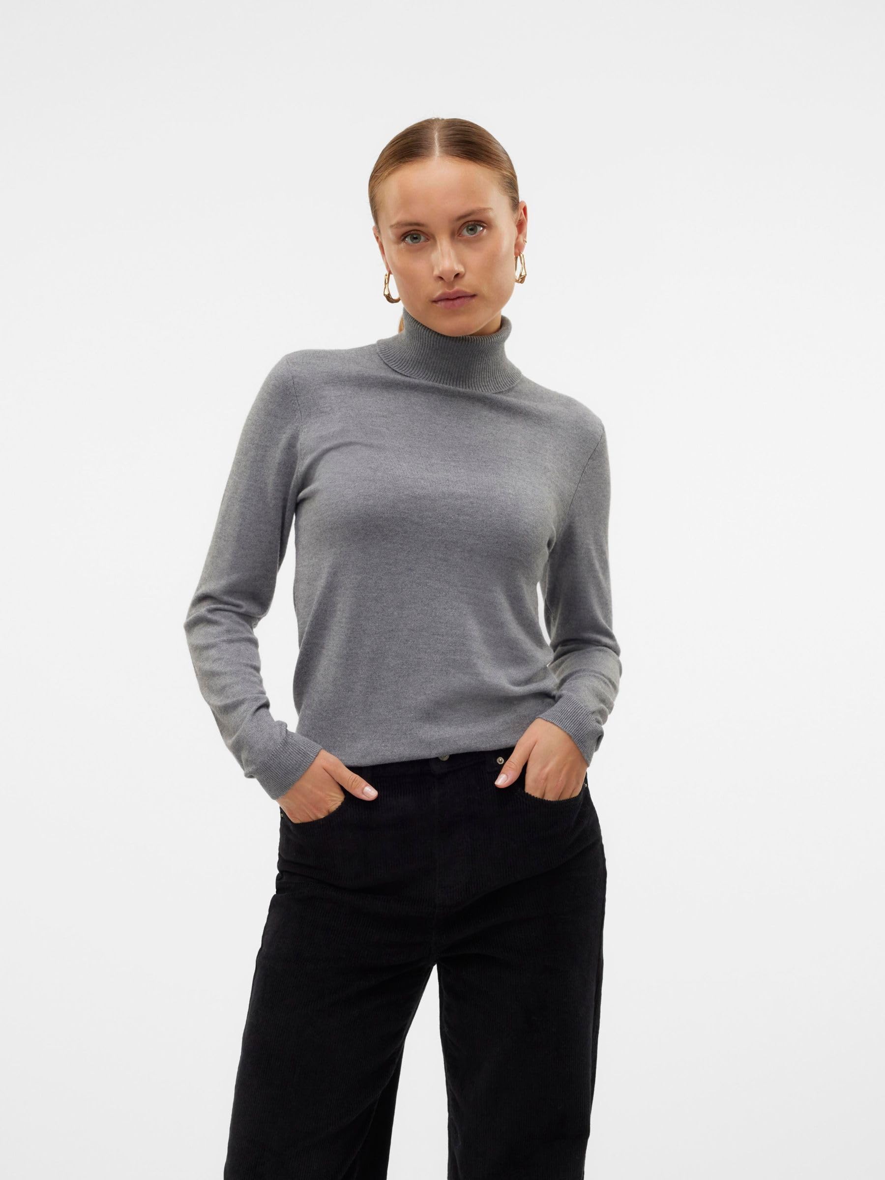VERO MODA VMIRIS LS sweter z okrągłym dekoltem GA NOOS, Medium Grey Melange, M