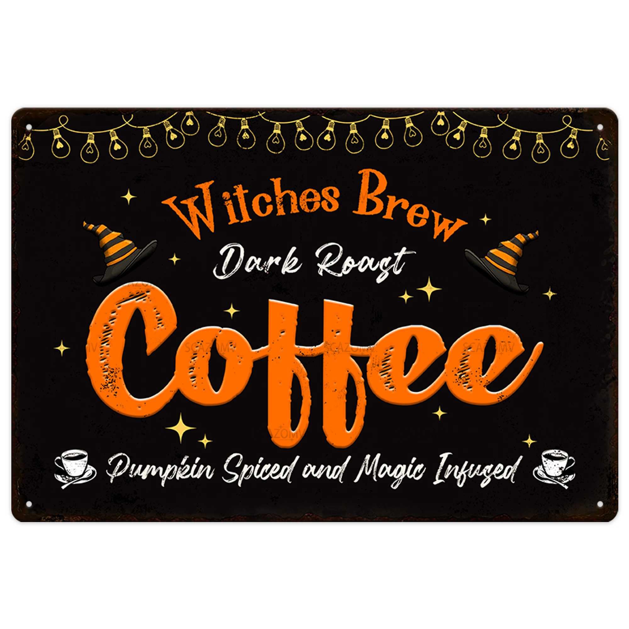 peiyeety Witches Brew Dark Roast Coffee Metal Tin Sign For Home Bar Cafe Coffee Station Garage Kitchen Wall Decor Retro Halloween Decor 8"x12"