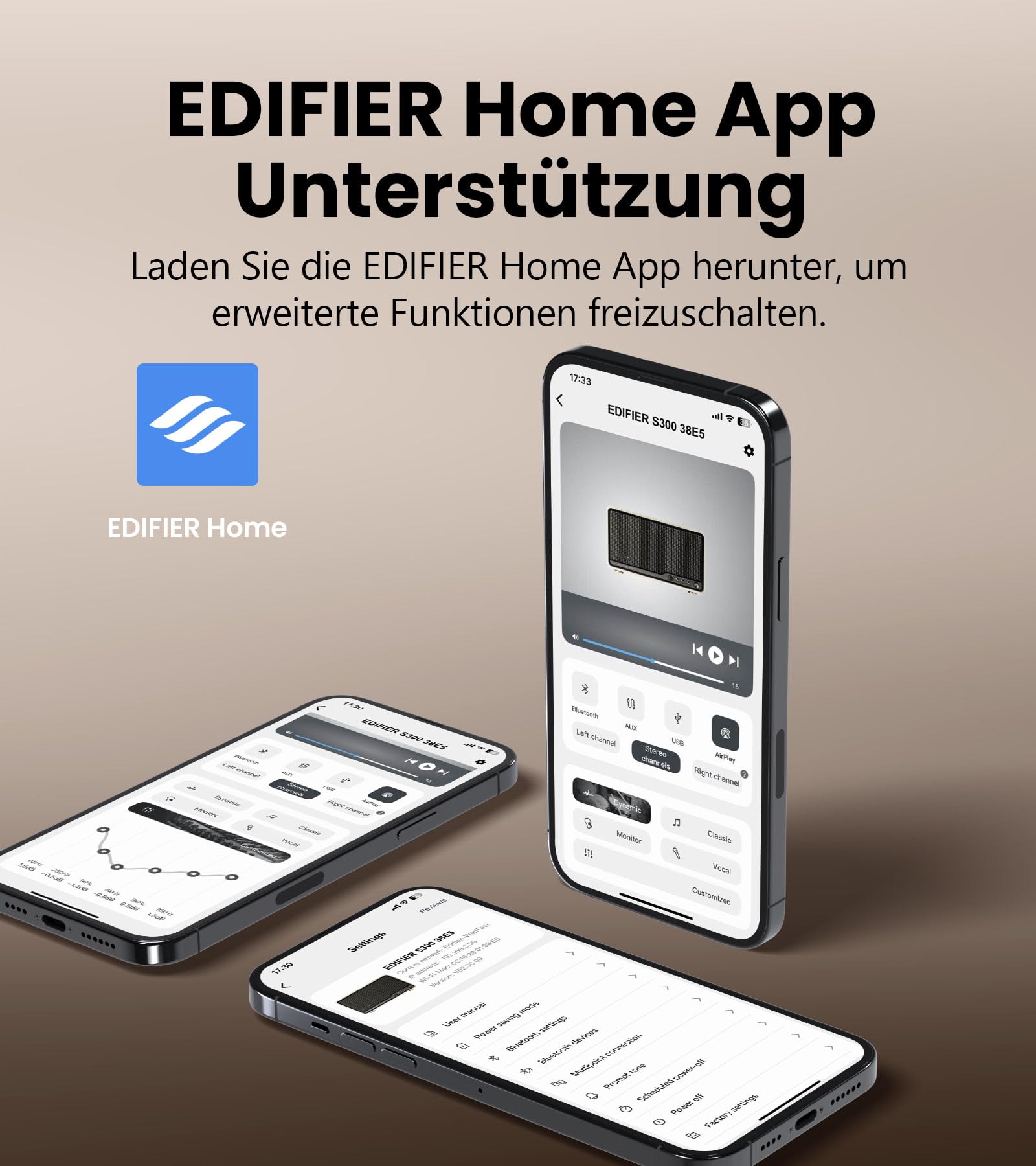 Edifier S300 Kabelloser Hi-Fi Tischlautsprecher mit AirPlay 2 & 80W RMS, Schwarzes Walnussholz