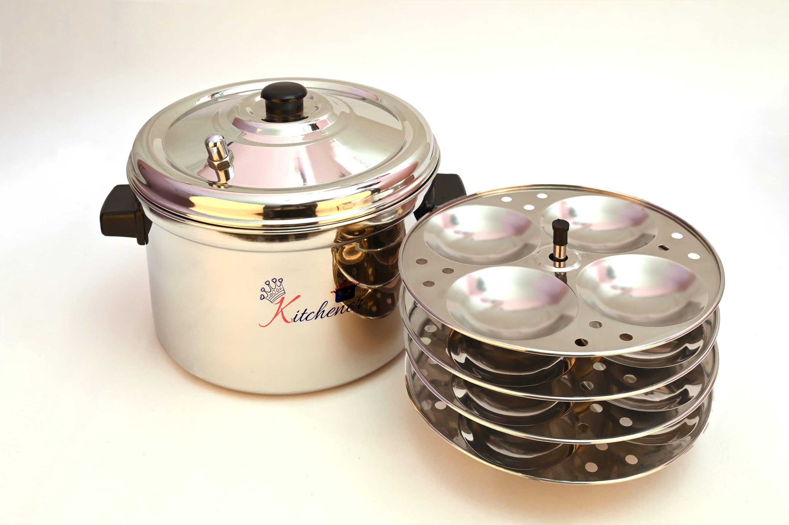 KITCHENER Jumbo Idly Maker 4 Plate Stainless Steel Idly Maker(16 Jumbo Size Idlys)(Gas Stove and Inductioncompatible)