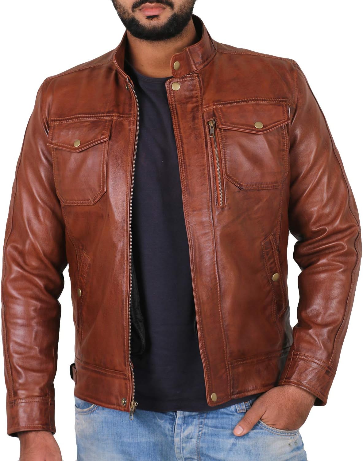 Laverapelle Men's Genuine Lambskin Leather Jacket (Black, Officer Jacket) - 1501138