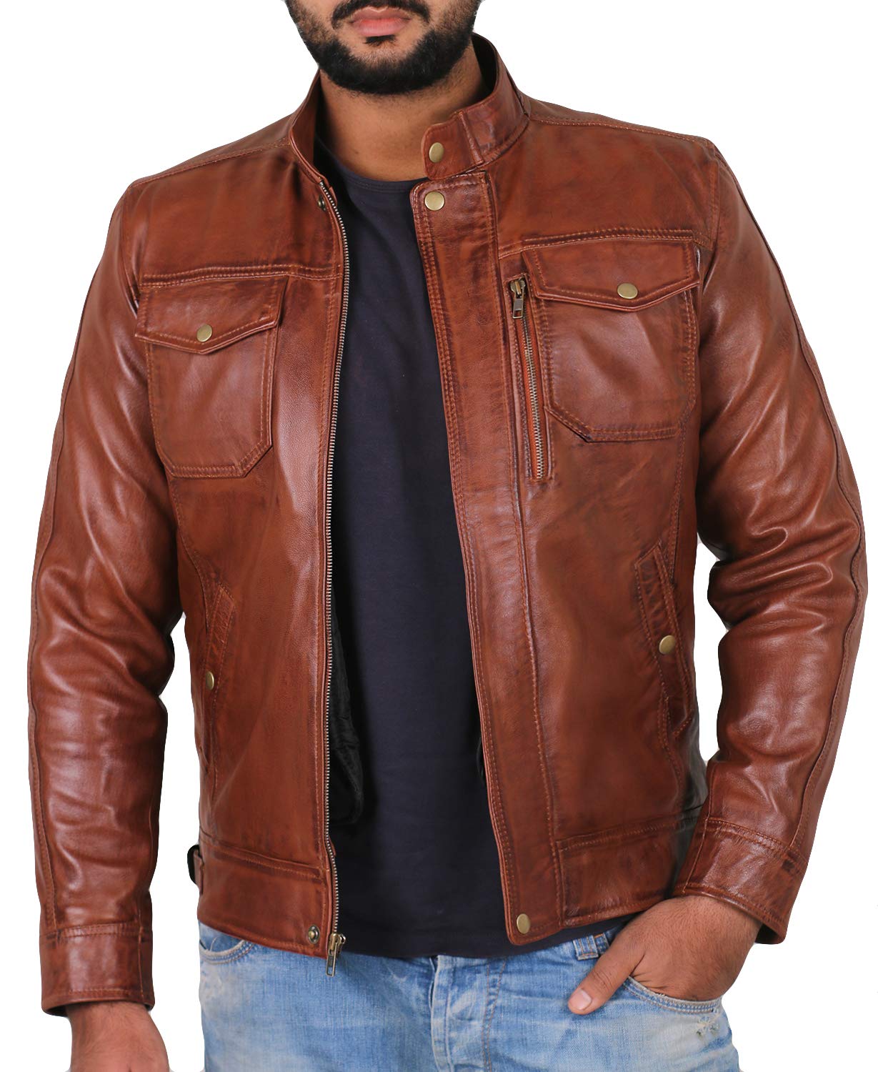 Laverapelle Men's Genuine Lambskin Leather Jacket (Black, Officer Jacket) - 1501138