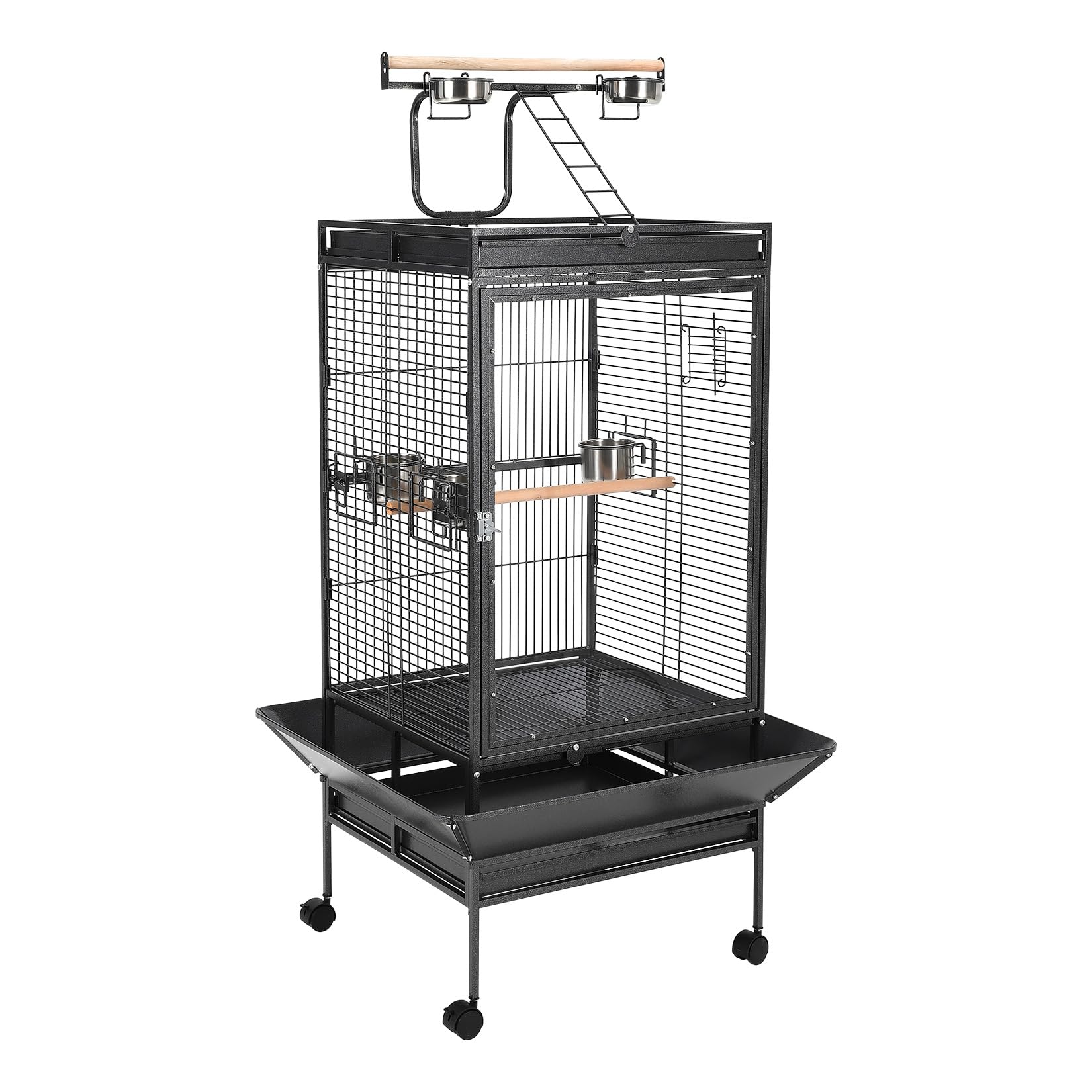 Grande Gabbia per Uccelli in Metallo con Porta in Acrilico,voliera su Ruote con Posatoi,Ciotole in Acciaio Inox,Vassoio Estraibile E Ruote per Pappagalli,cacatua,Ara Black 64.96 Inches