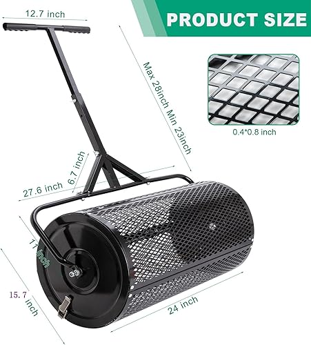 Miniatura 2 de YOSHIKO Esparcidor de compost, turba y musgo con mango para siembra, esparcidor de malla metálica duradera y ligera para el cuidado del césped y el