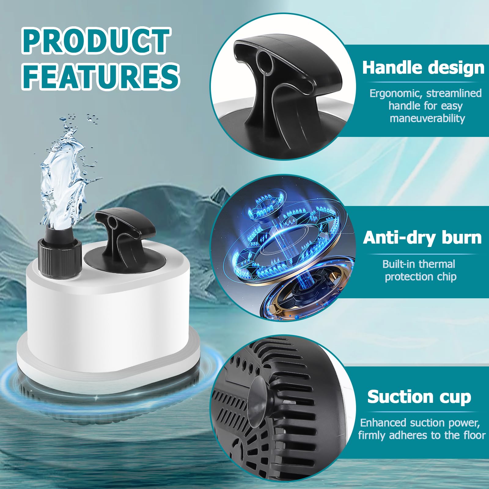 EXLECO Mini Bomba de Agua Sumergible Bomba Aguas Sucias Max.2500L/H 40W 220-240V Bomba de Estanque Ultra Silenciosa Bomaba Acuario Pequeño Bomaba Fuente con 2,3M Cable 3 Boquillas para Jardín Etanques - 4