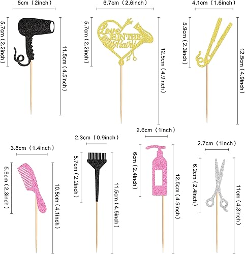 Miniatura 7 de Ercadio Paquete de 36 adornos para cupcakes temáticos de barbería con purpurina dorada para corte de pelo para despedida de soltera, despedidas de