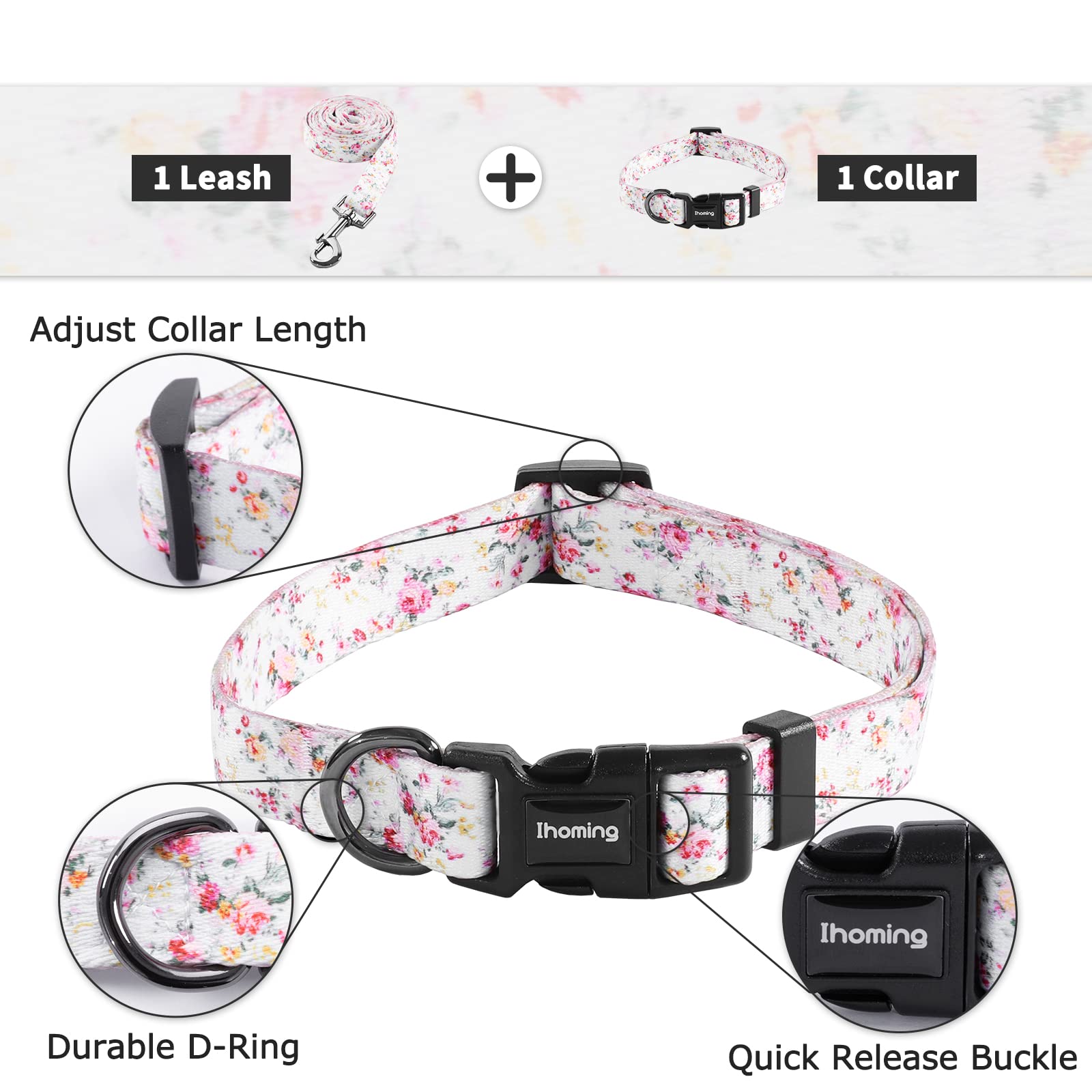 Ihoming Puppy Collar and Leash Set for Daily Outdoor Walking Running Training, Floral Sky Design for Extra Small Boys Girls Dogs Cats Pets, XS-Up to 10LBS