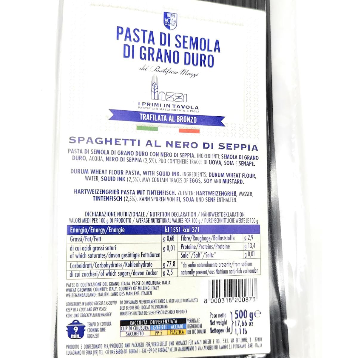 LA TRAFILATA lunghi Spaghetti al nero di Seppia/Lange Spaghetti mit Tintenfisch 60cm - 500g x16