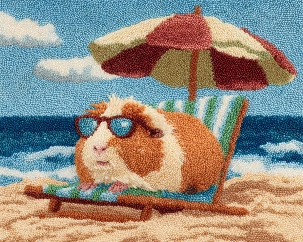 Kitquiver Rug Kits For Adults Latch Hook Pre Printed Guinea Pig Wearing Glasses 31X45in/80X115cm Diy Crochet Yarn Embroidery Handmade Needlework With Printed Canvas For Home Decoration