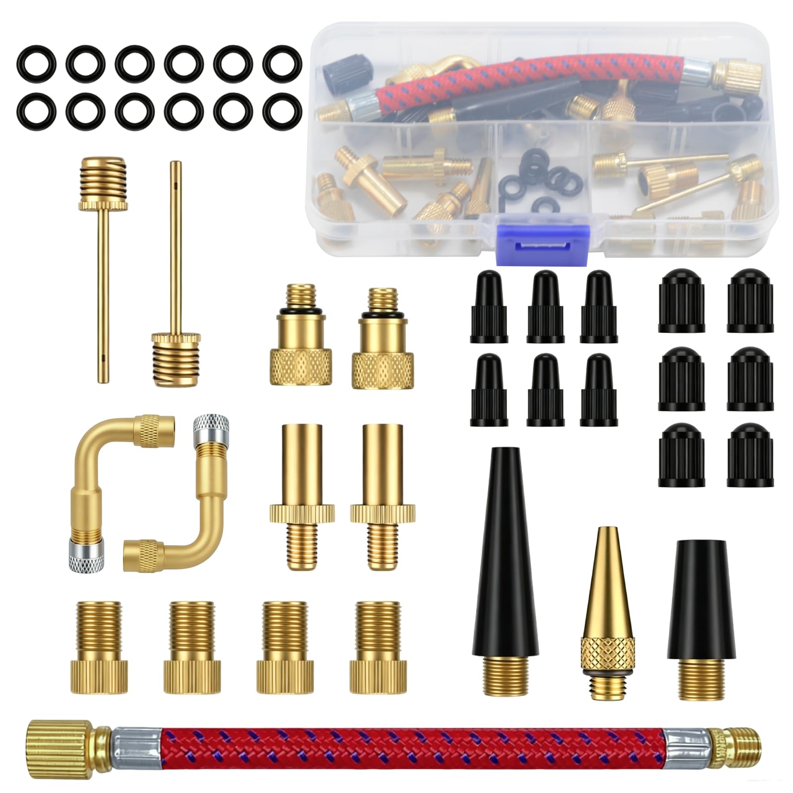 40 Pcs Bike Valve Adapter DV/AV/SV Set, Bike Pump Adaptor Set, Bicycle Valve Adapter Sets, Brass Bicycle Pump Adapters for Schrader to Presta Adapters for Balls Bikes Air Inflation Needle Nozzle