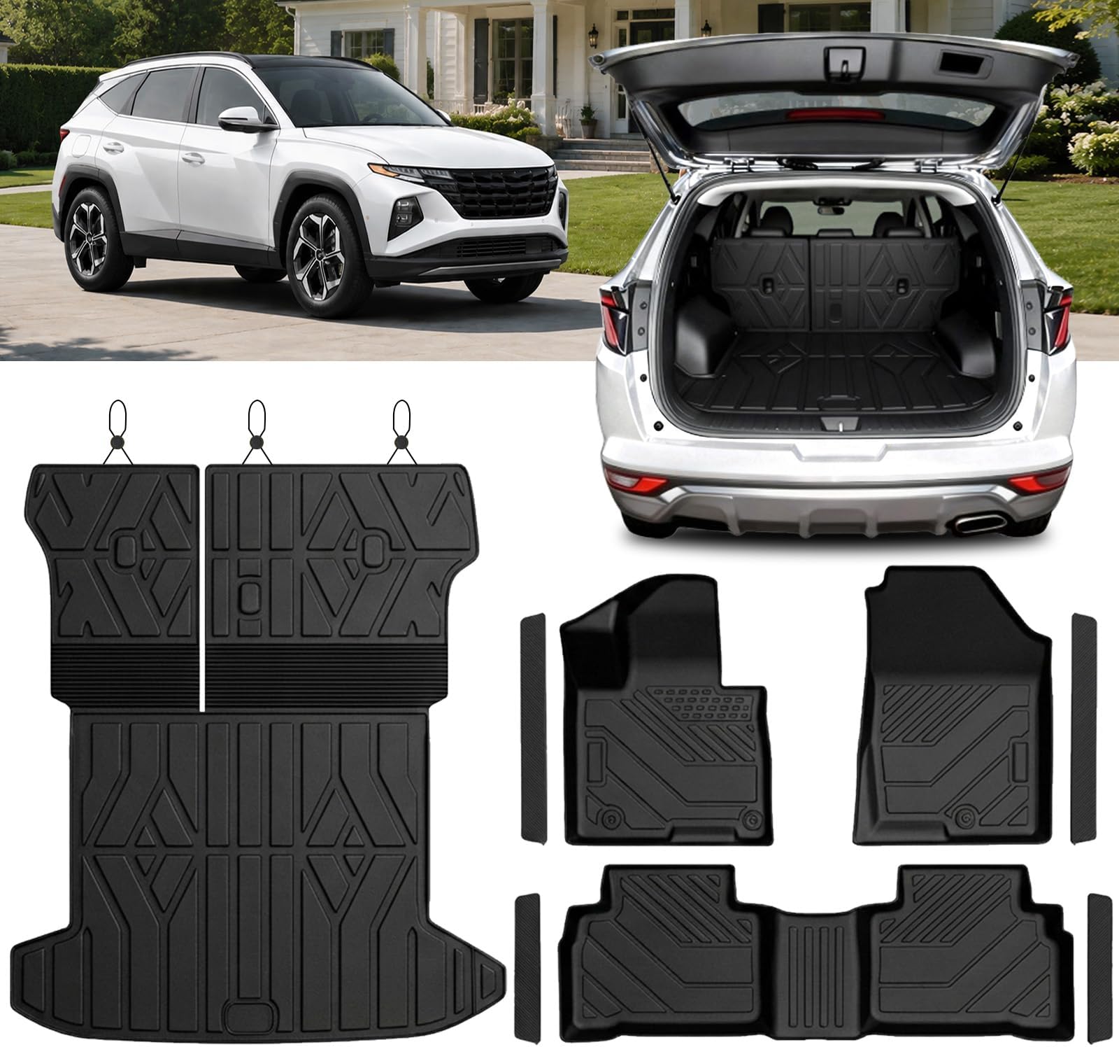 TPE Floor Mats Set for Hyundai Tucson 2026 2025 2024 2023 2022, All Weather TPE Custom Fit Floor Liners & Cargo Liner & Backrest Mats (Not for Hybrid)