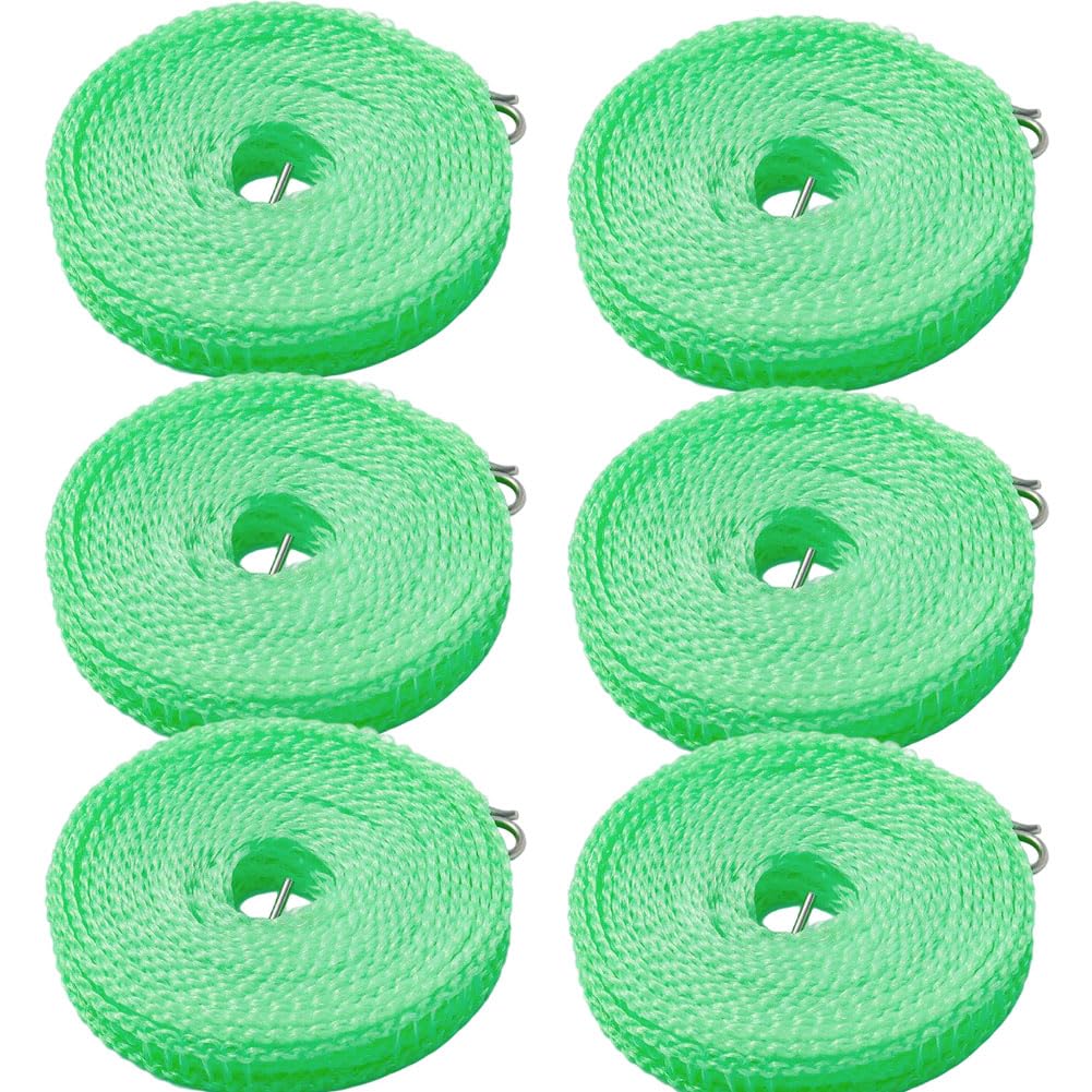 Wäscheleinen 6 Stück rutschfeste Trockenleinen mit Haken Tragbare Reisewäscheleine Doppel Wäscheleine Winddichte Kleiderleine für Kleiderbügel Balkon Garten Outdoor Camping Reisen (8 M)