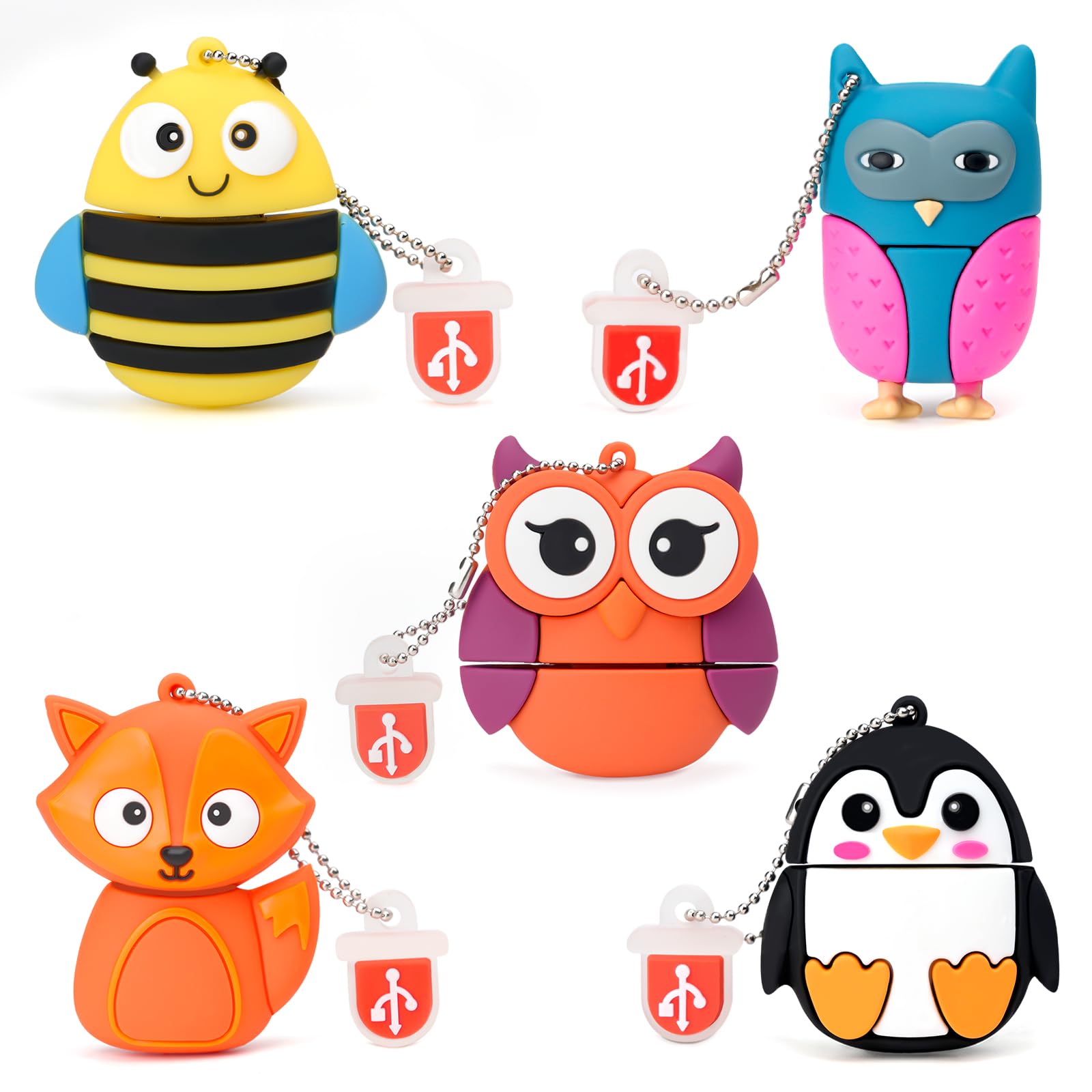 Chiavetta USB da 16 GB Confezione da 5 Pezzi, BorlterClamp Pen Drive Scheda di Memoria con Grafica Animale Carino, Regalo per Studenti e Bambini